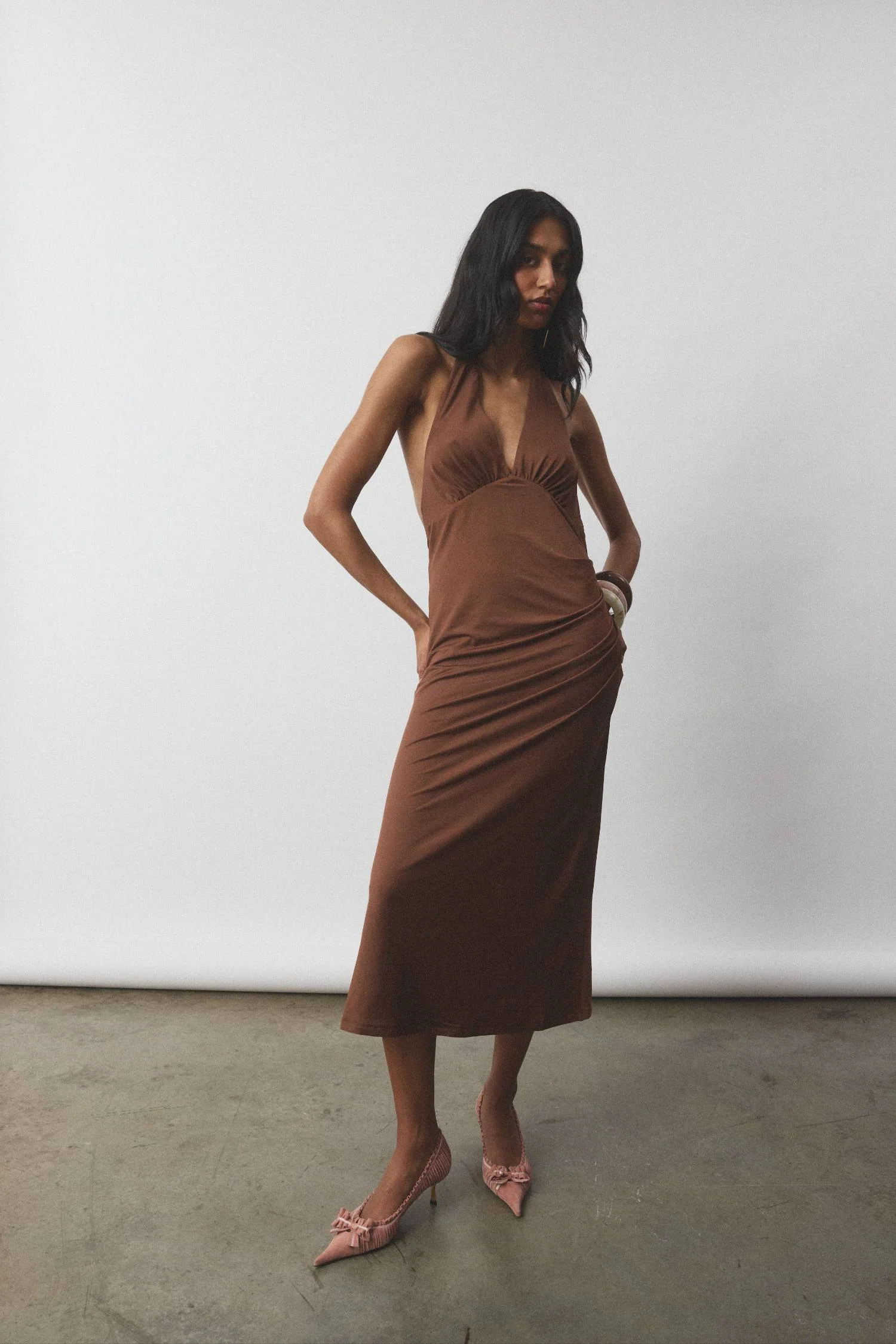 Pleated Backless Halter Dress | Cafe