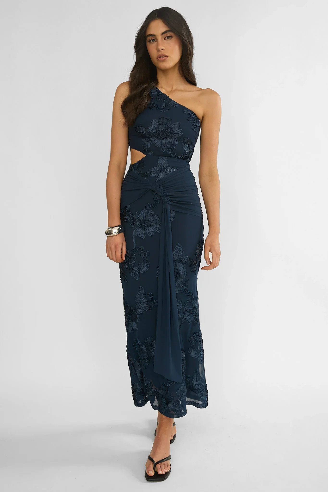 Luli One-Shoulder Cut-Out Maxi Dress Textured Navy