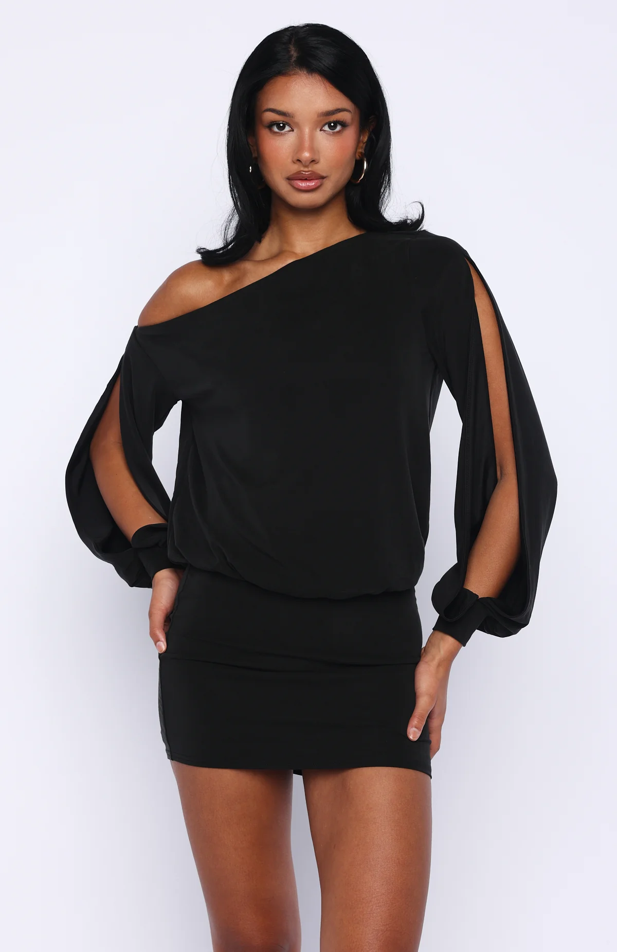 The Duchess Long Sleeve Mini Dress Black