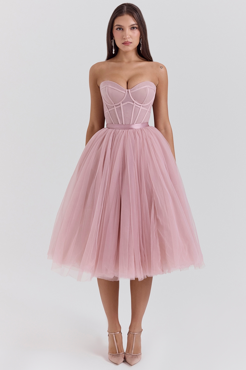 French Rose Tulle Midi Dress