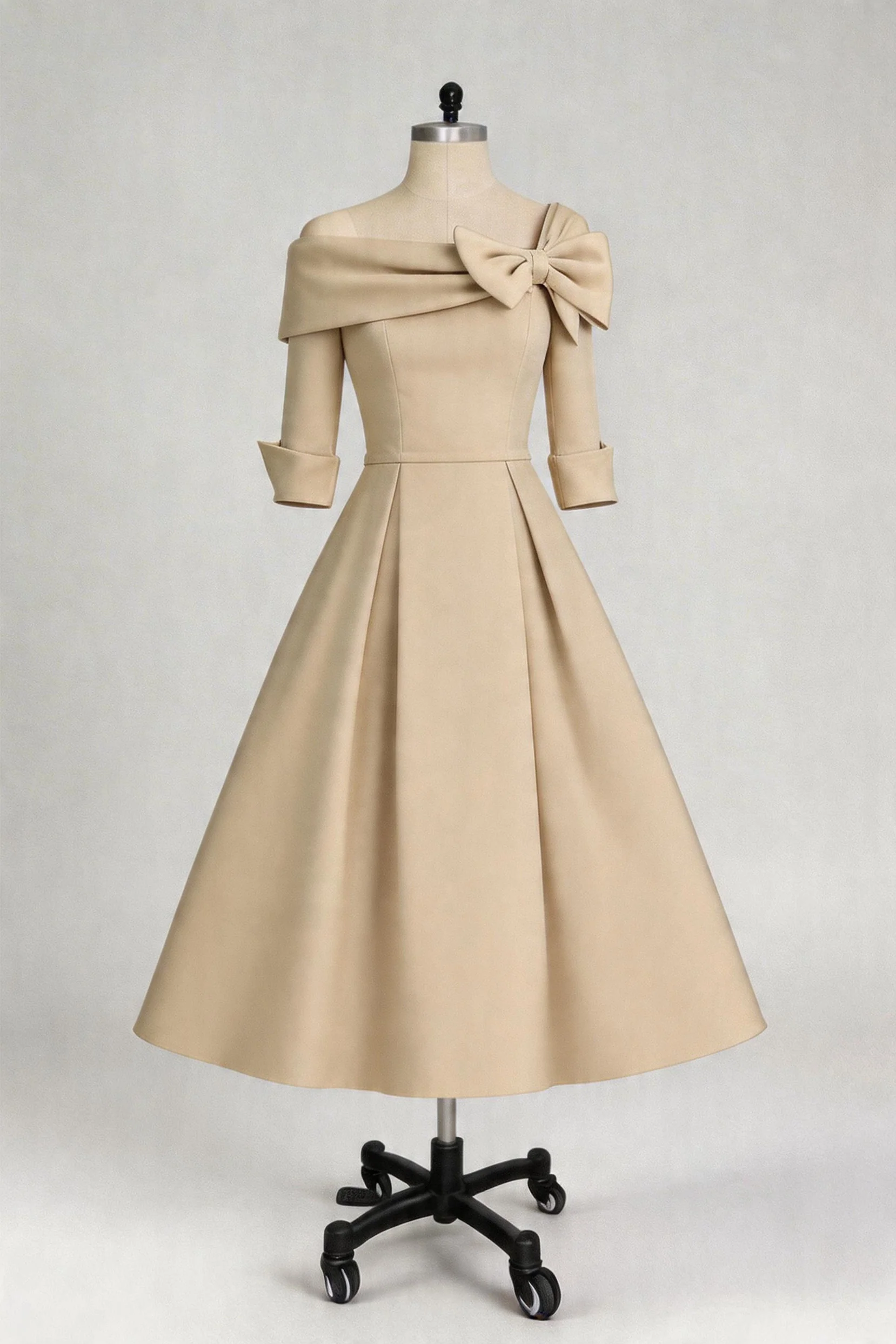 A Line Cowl Neck 3/4 Sleeves Tea Length Elegant Mother Dresses CM0348