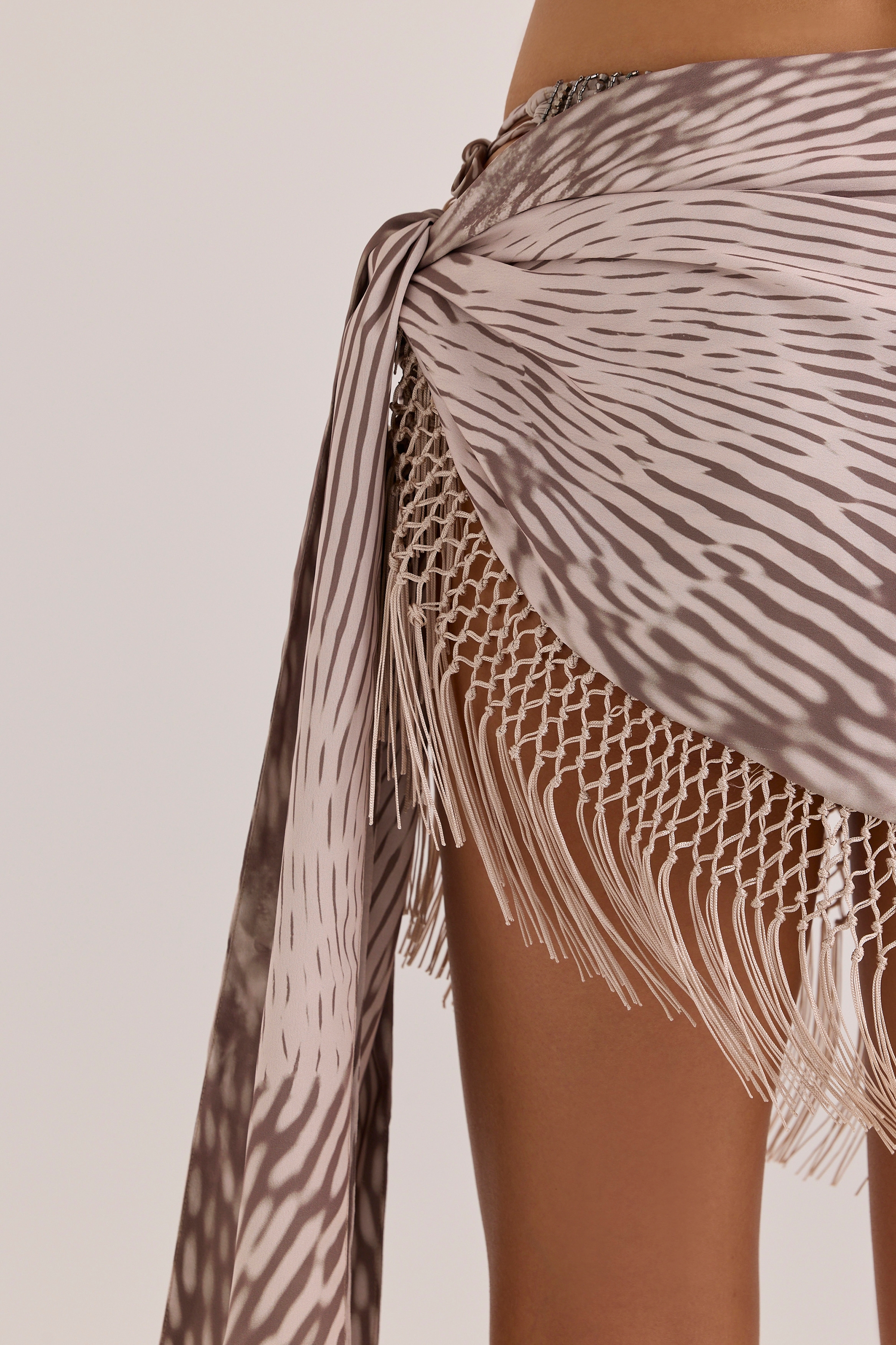 Animal Print Satin Fringed Mini Sarong
