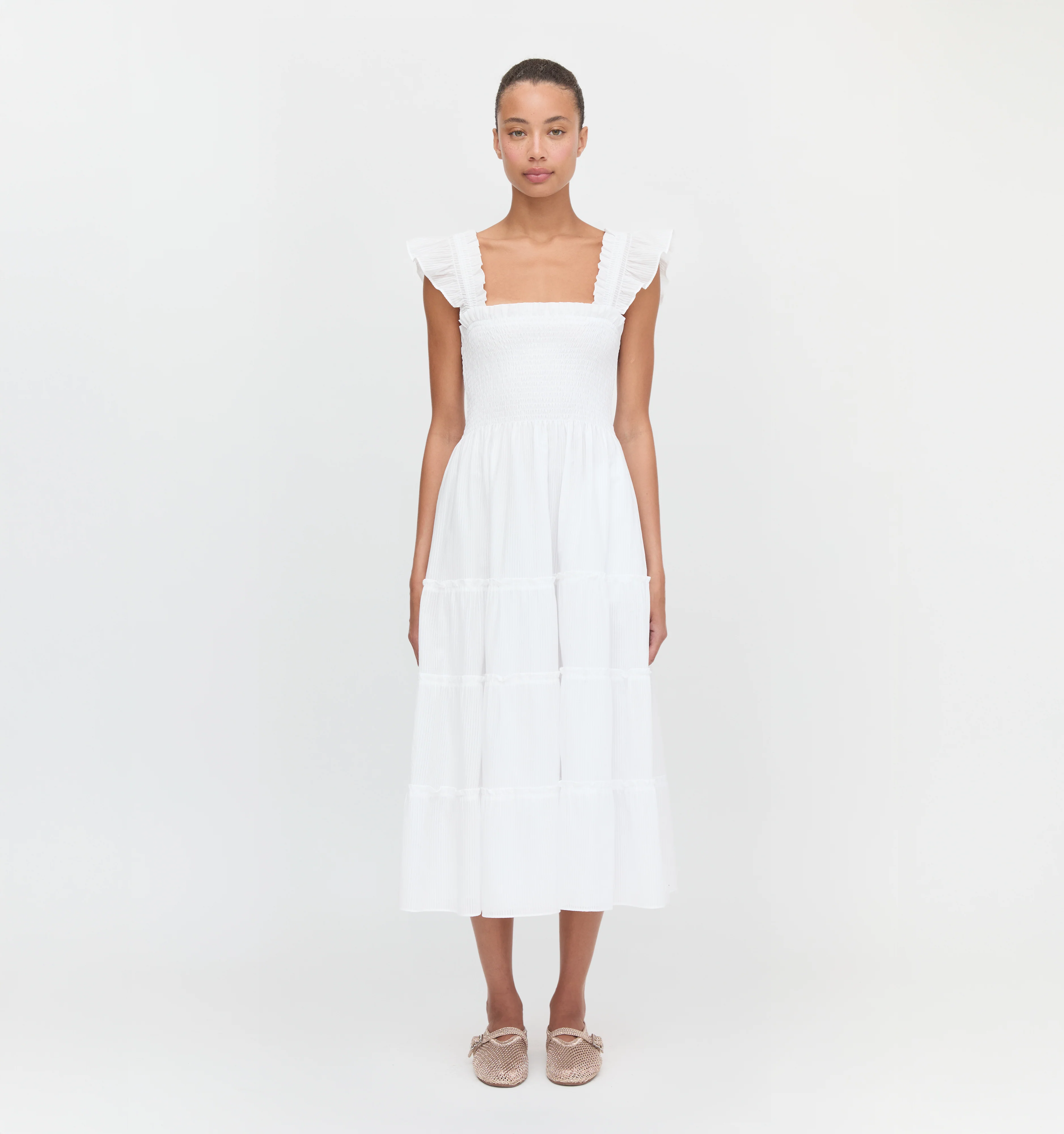 The Ellie Nap Dress - White Shadow Stripe