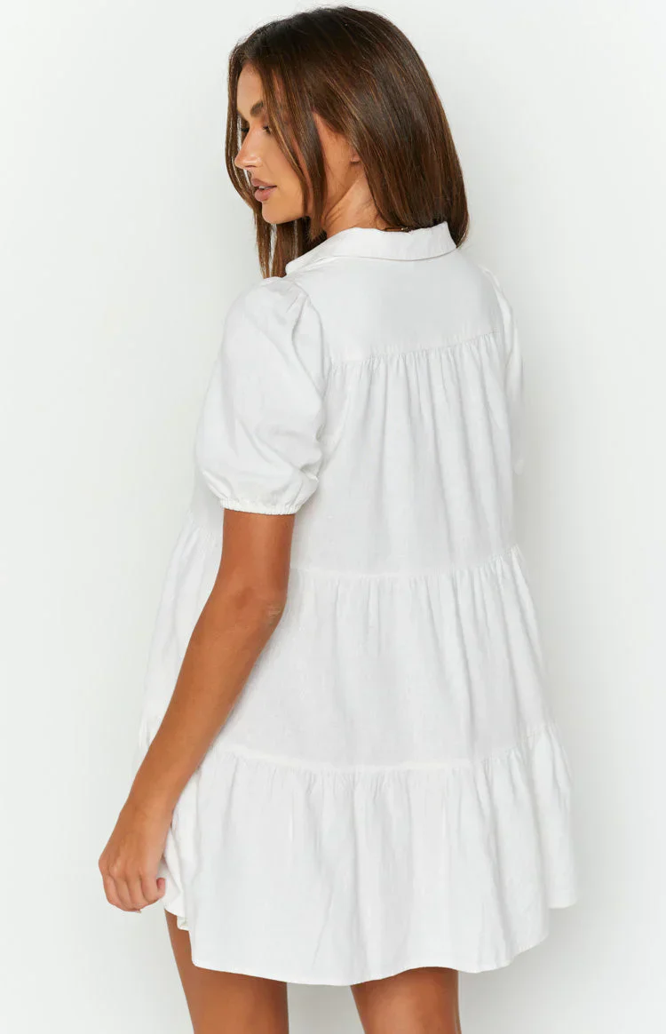 Frances White Linen Tiered Dress - luluinthesky