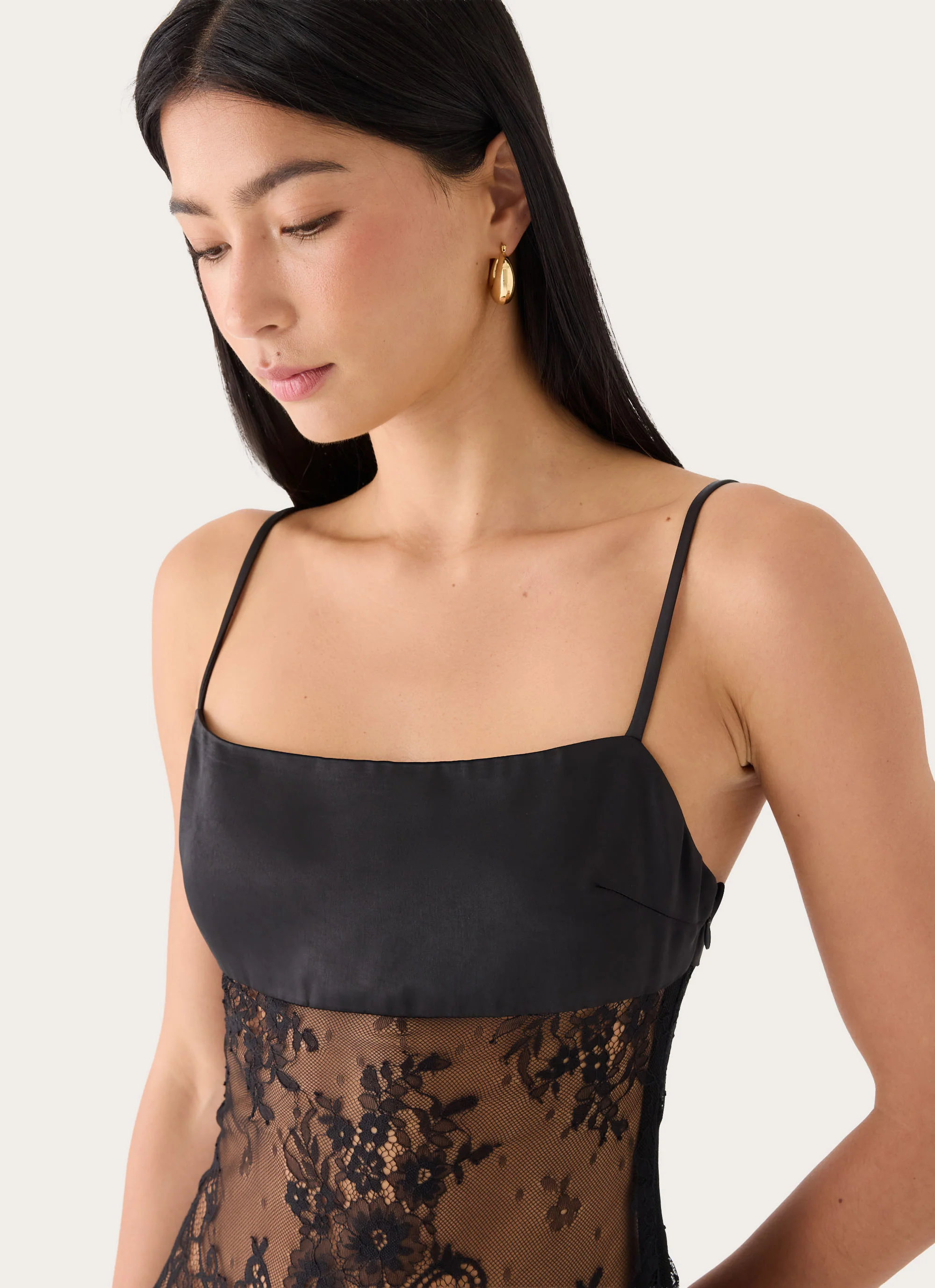 Eunia Lace Spliced Mini Dress - Black - FASHION NOB