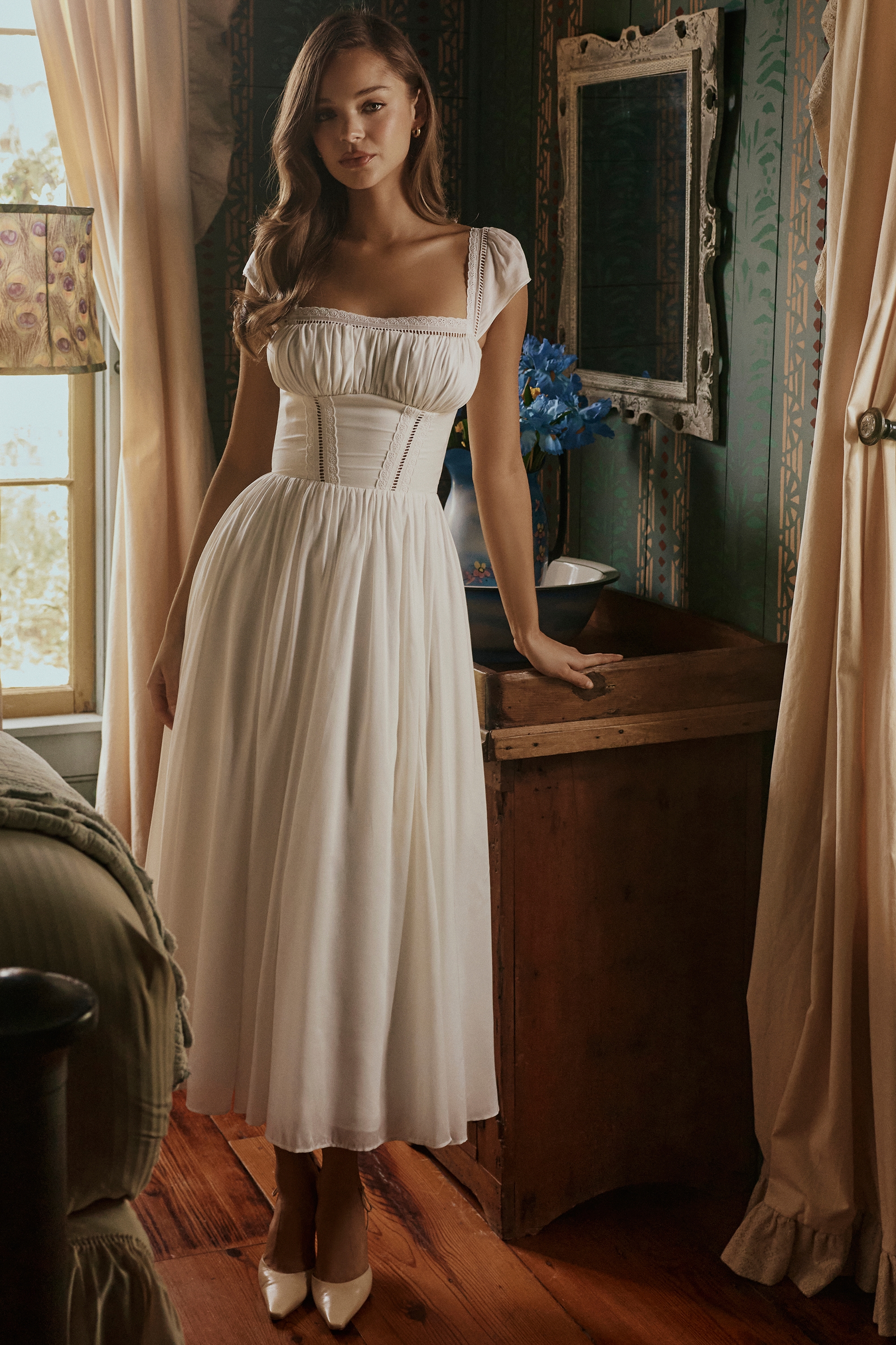 White Voile + Broderie Anglais Maxi Dress