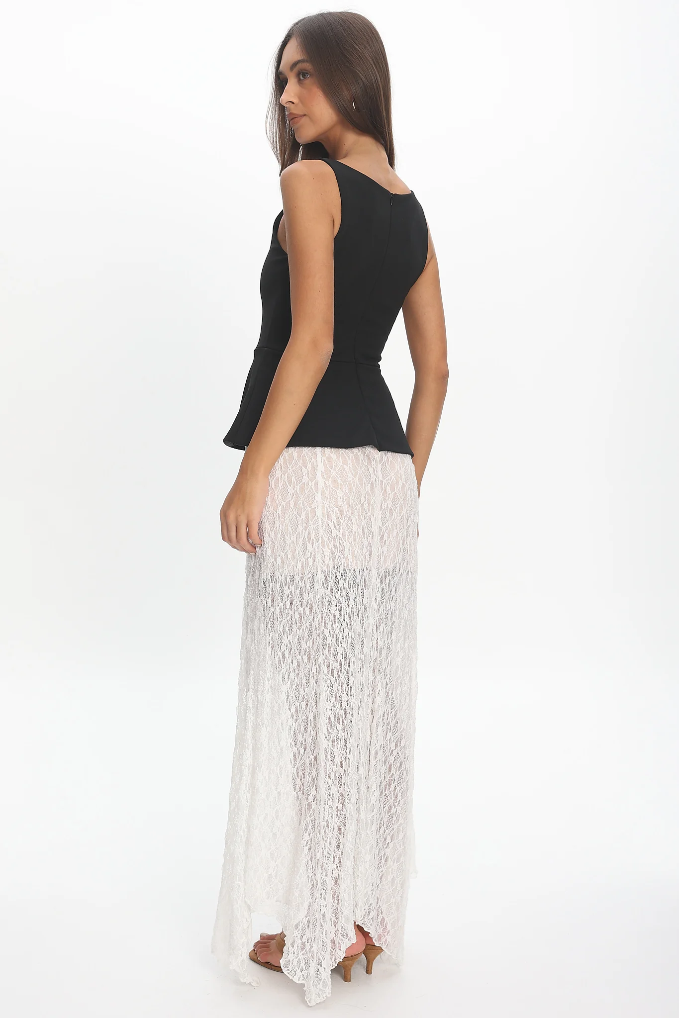 Kairah Peplum Lace Hem Maxi Dress Black - luluinthesky