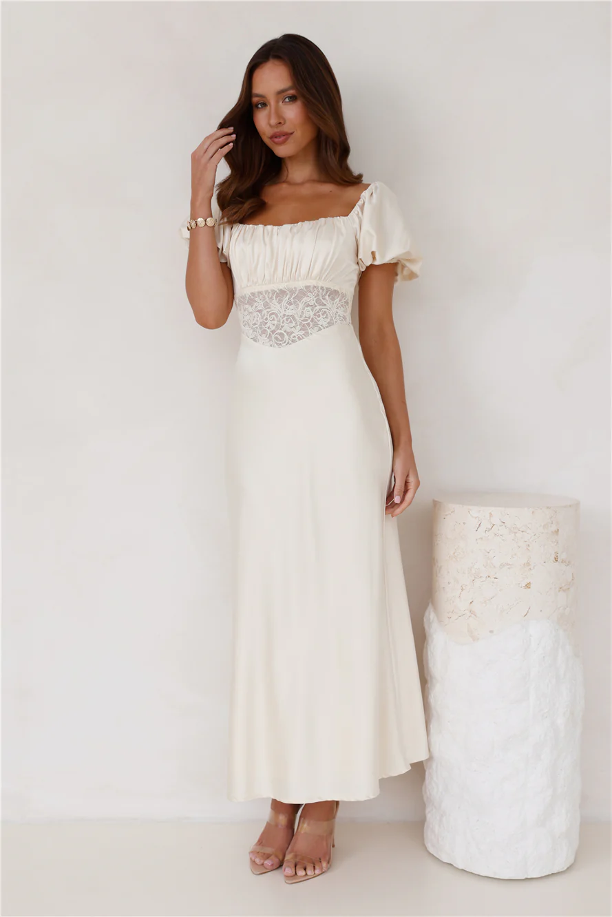 Connected By Love Satin Maxi Dress Butter - luluinthesky