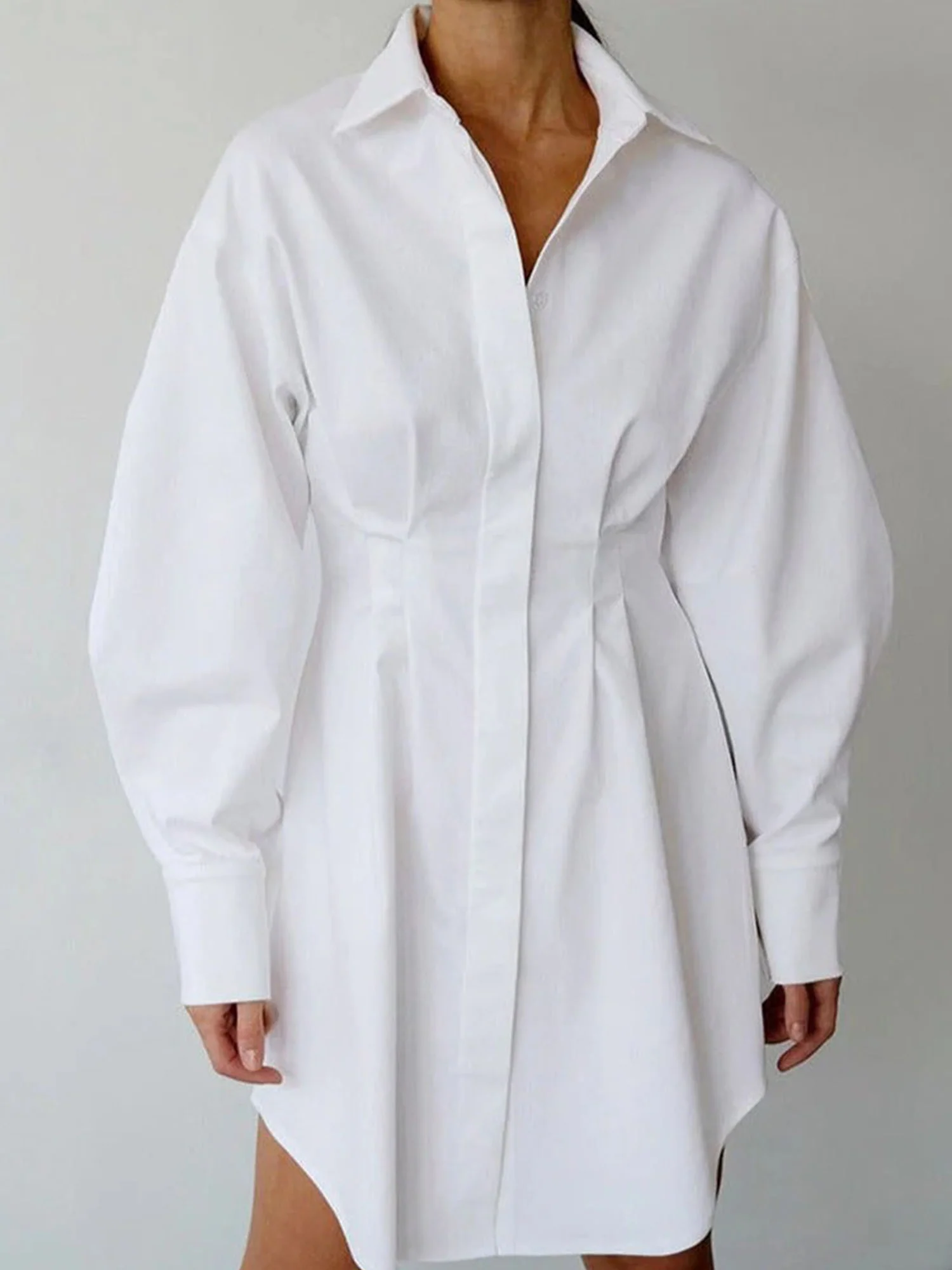 White Cinched Waist Shirt Dress Effortless A-Line