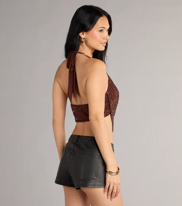 Party Diva Cropped Rhinestone Halter Top