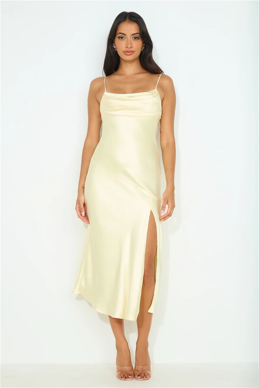 Blossom Joy Satin Midi Dress Yellow