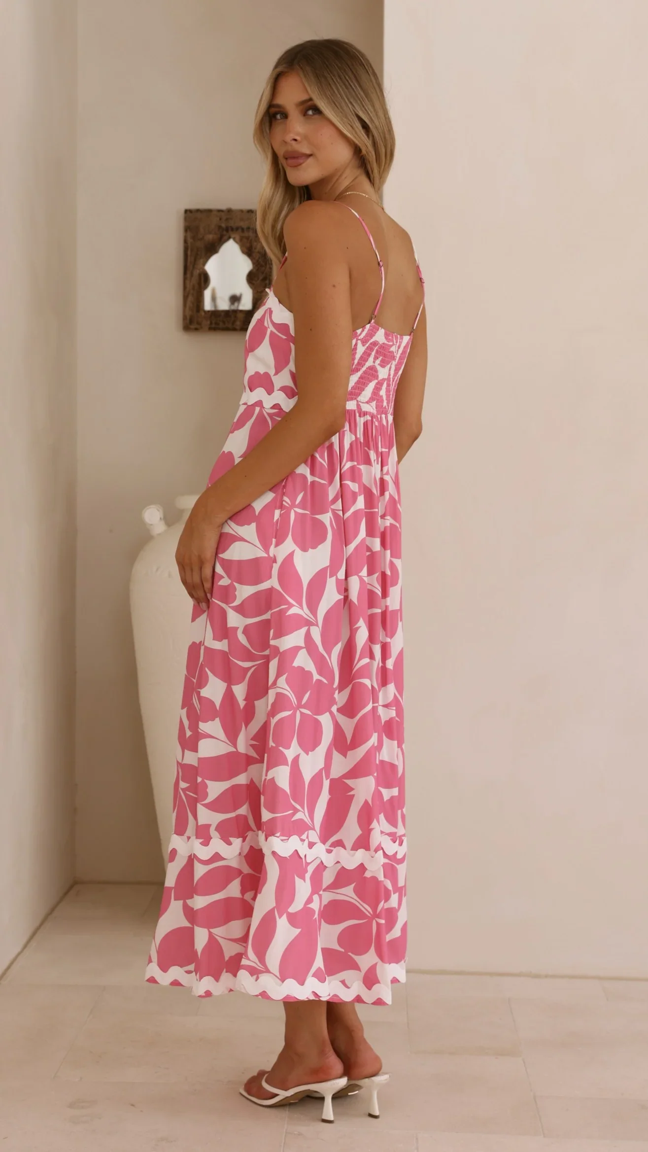 Seraphina Midi Dress - Fuchsia/White Print