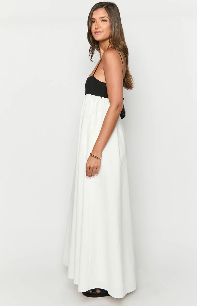 Akari White Contrast Maxi Dress - luluinthesky