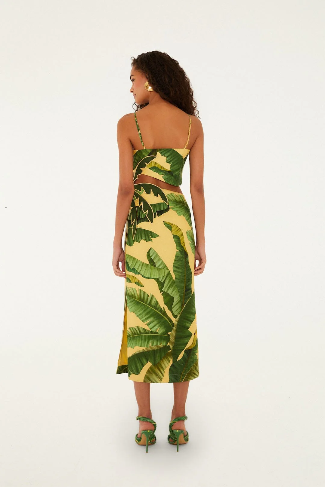 Soft Yellow 3D Banana Leaves Maxi Dress