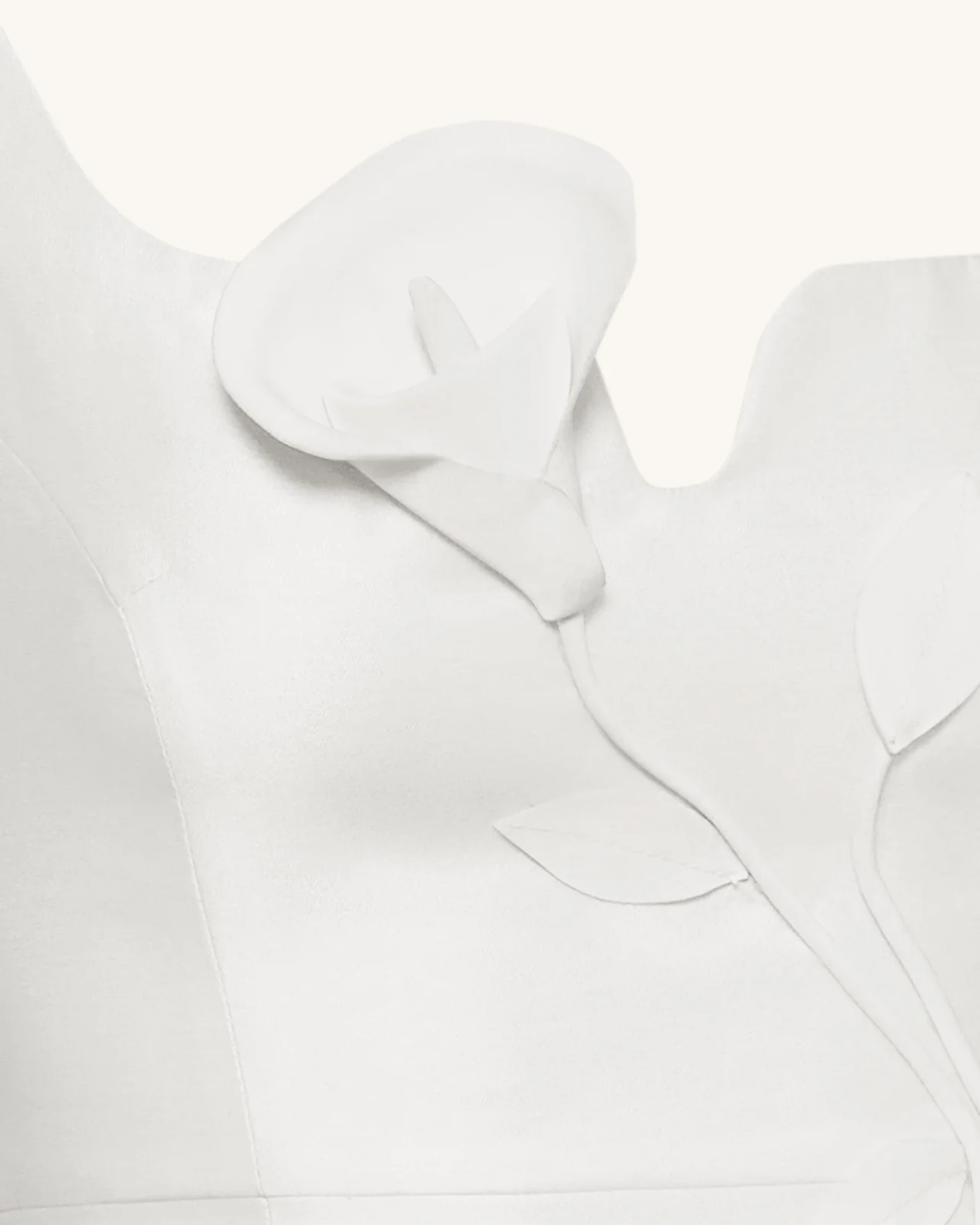 3D Vine-Appliqué Asymmetric Sweetheart Gown - White - FASHION NOB