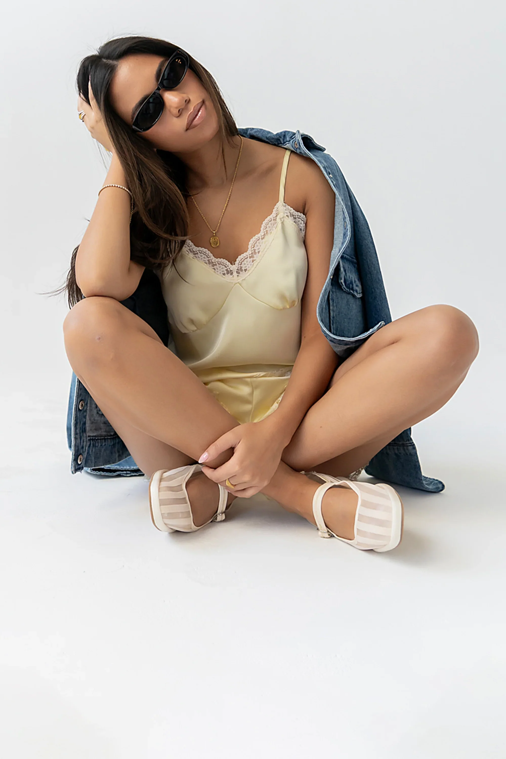 Bricelyn Lace Trim Satin Top