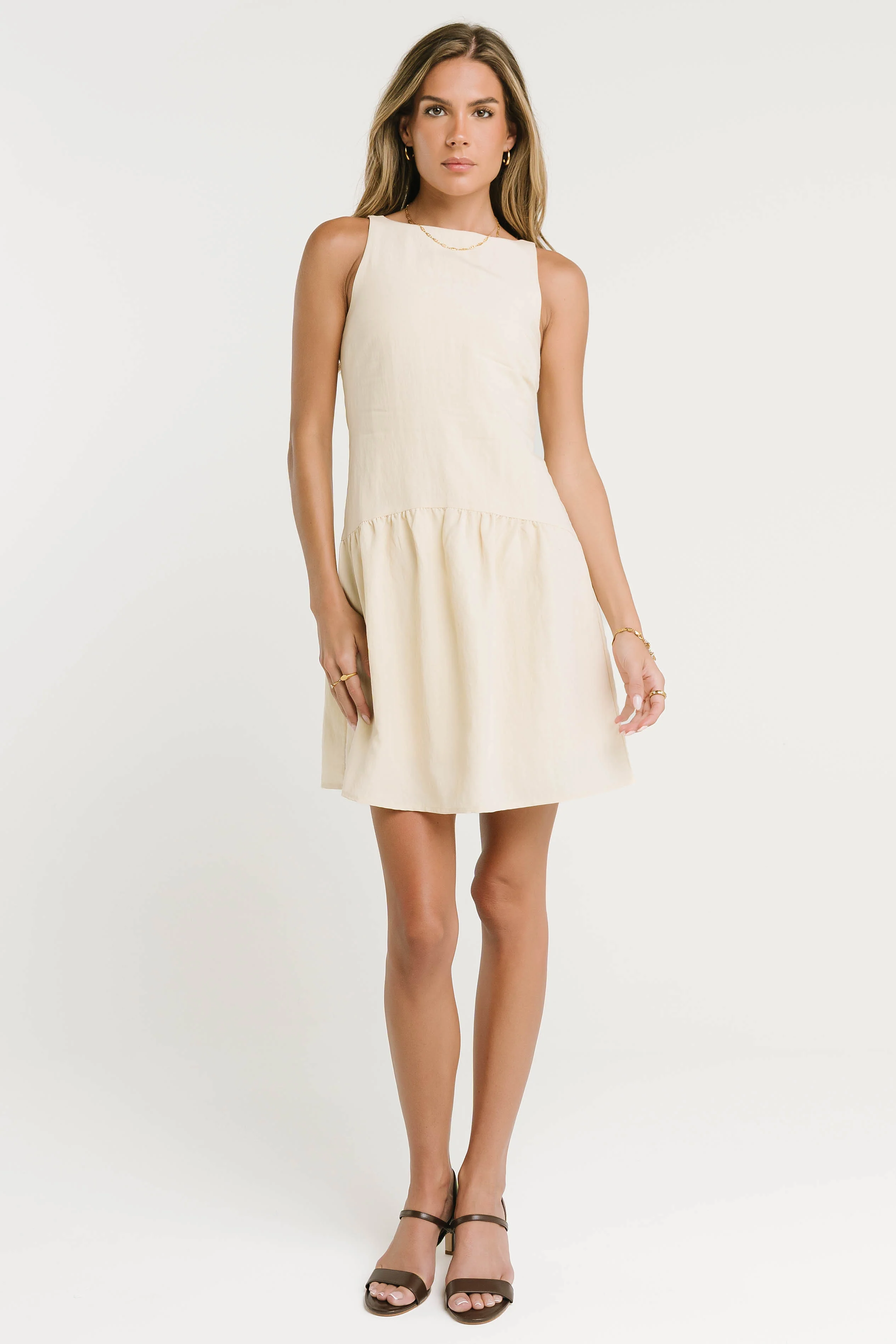 Jolena Drop Waist Mini Dress in Yellow
