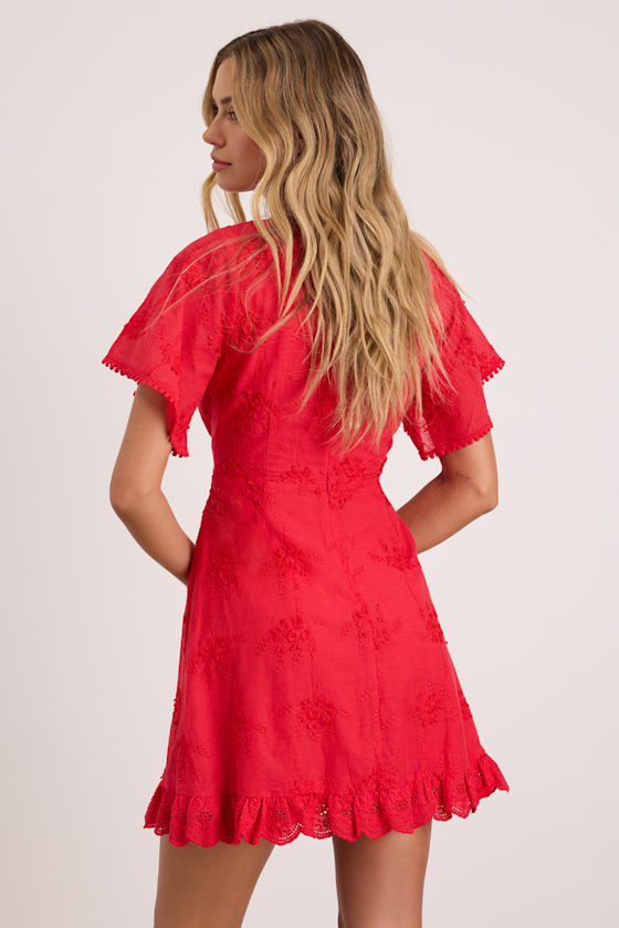 Morning in Mallorca Red Eyelet Mini Dress