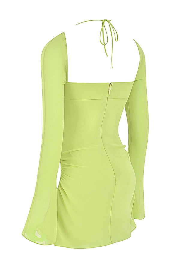 Lime Chiffon Halter Mini Dress