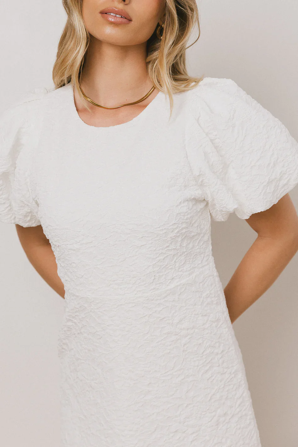 Henry Textured Midi Dress in White