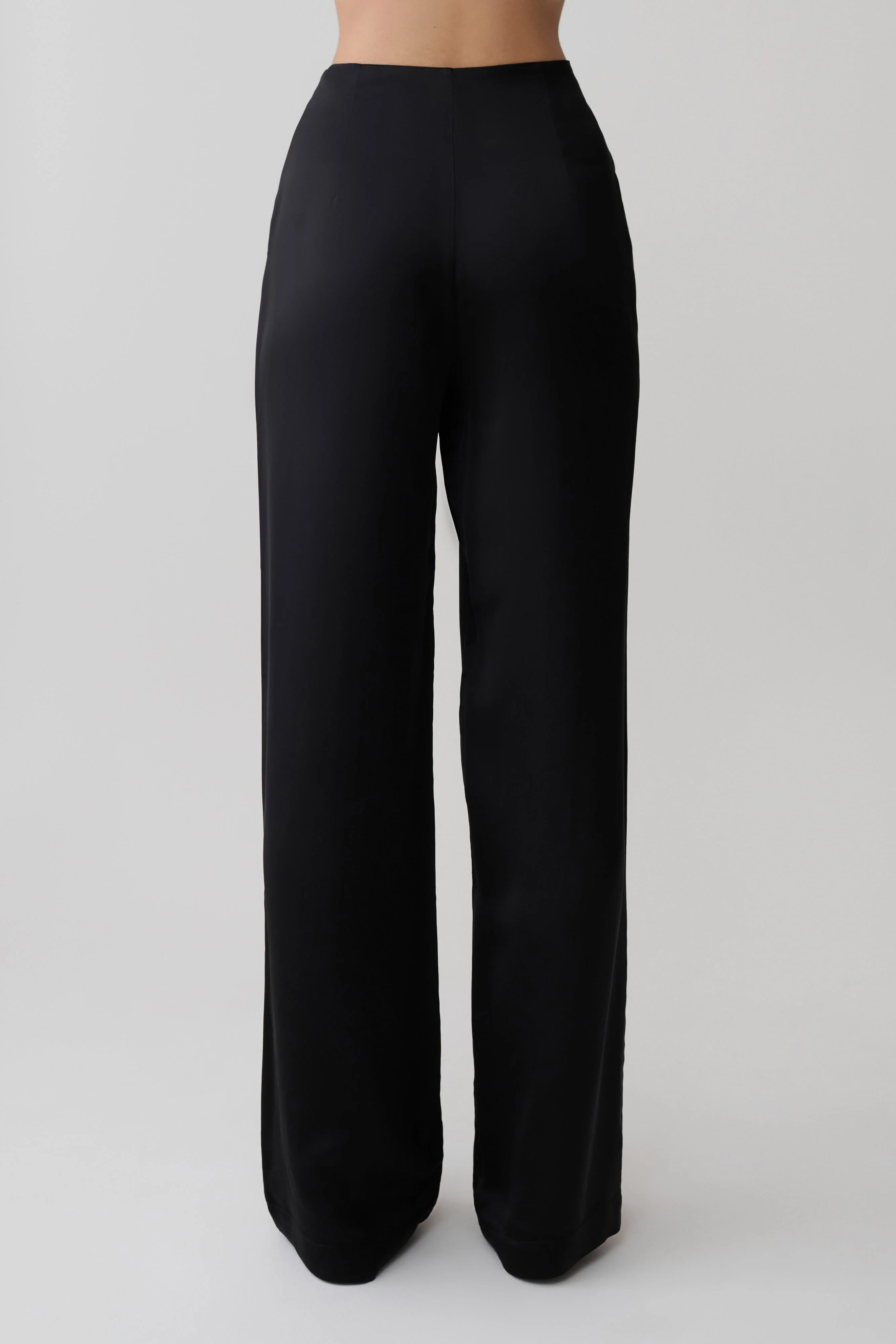 Sydney Straight Leg Satin Pants - Black