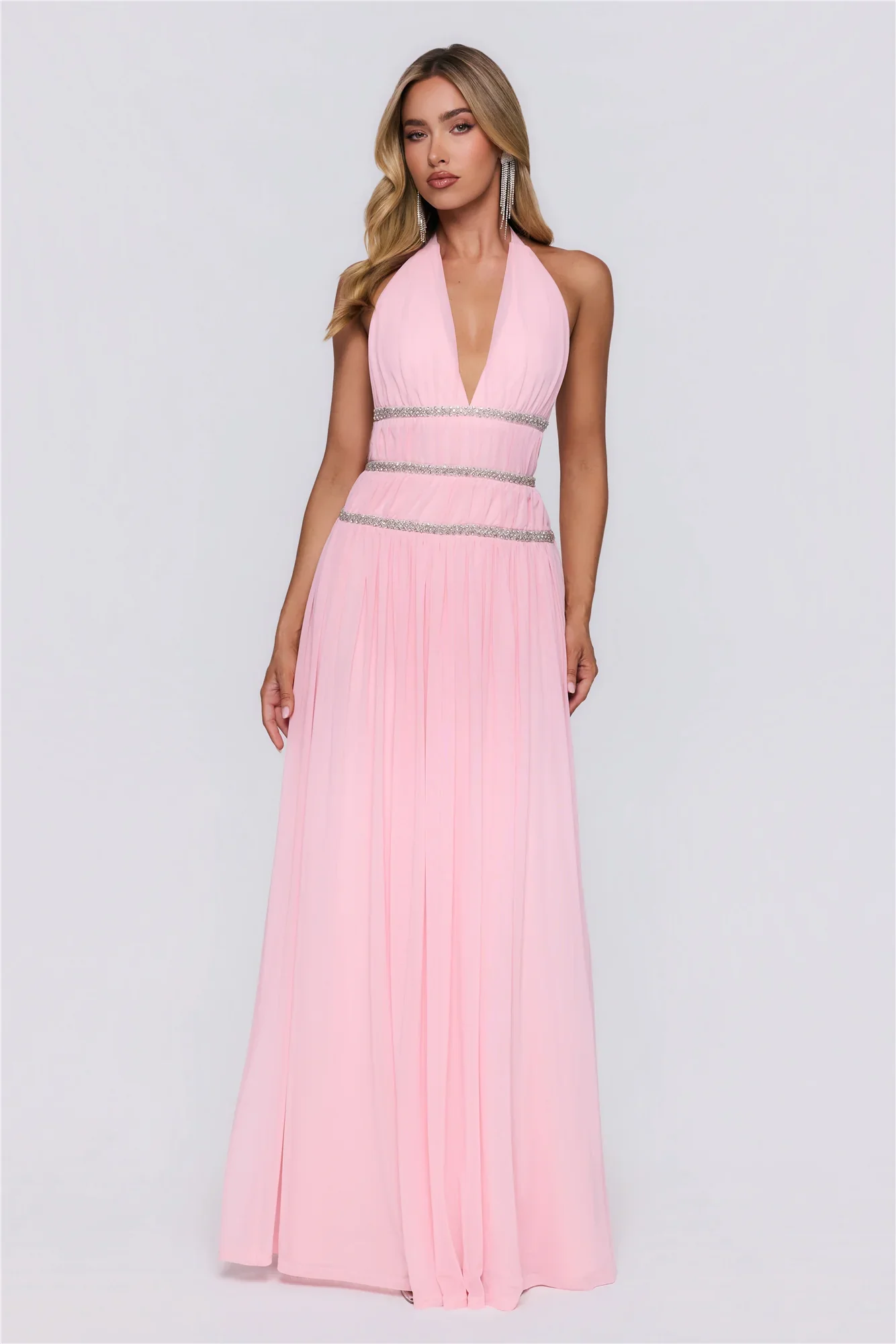 Summer Sparkle Halter Maxi Dress Pink