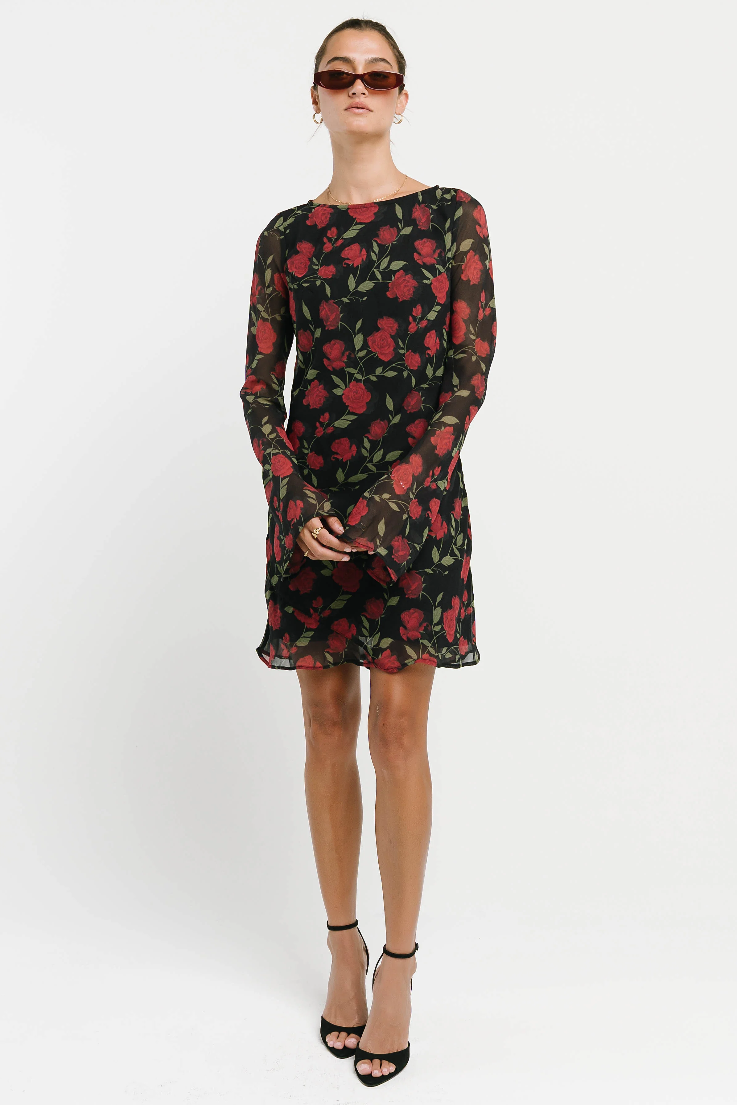 Jennie Floral Mini Dress in Black