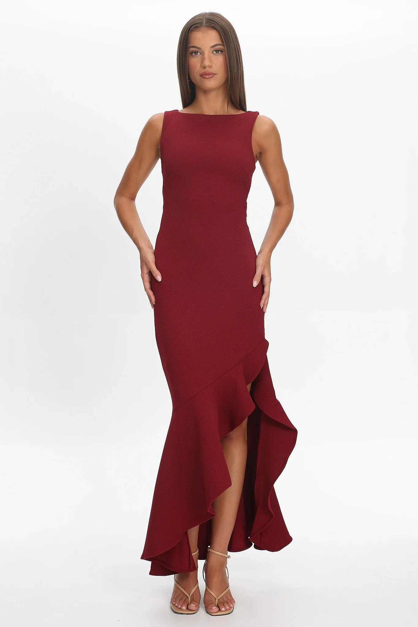 Lights On Asymmetric Hem Maxi Dress Wine