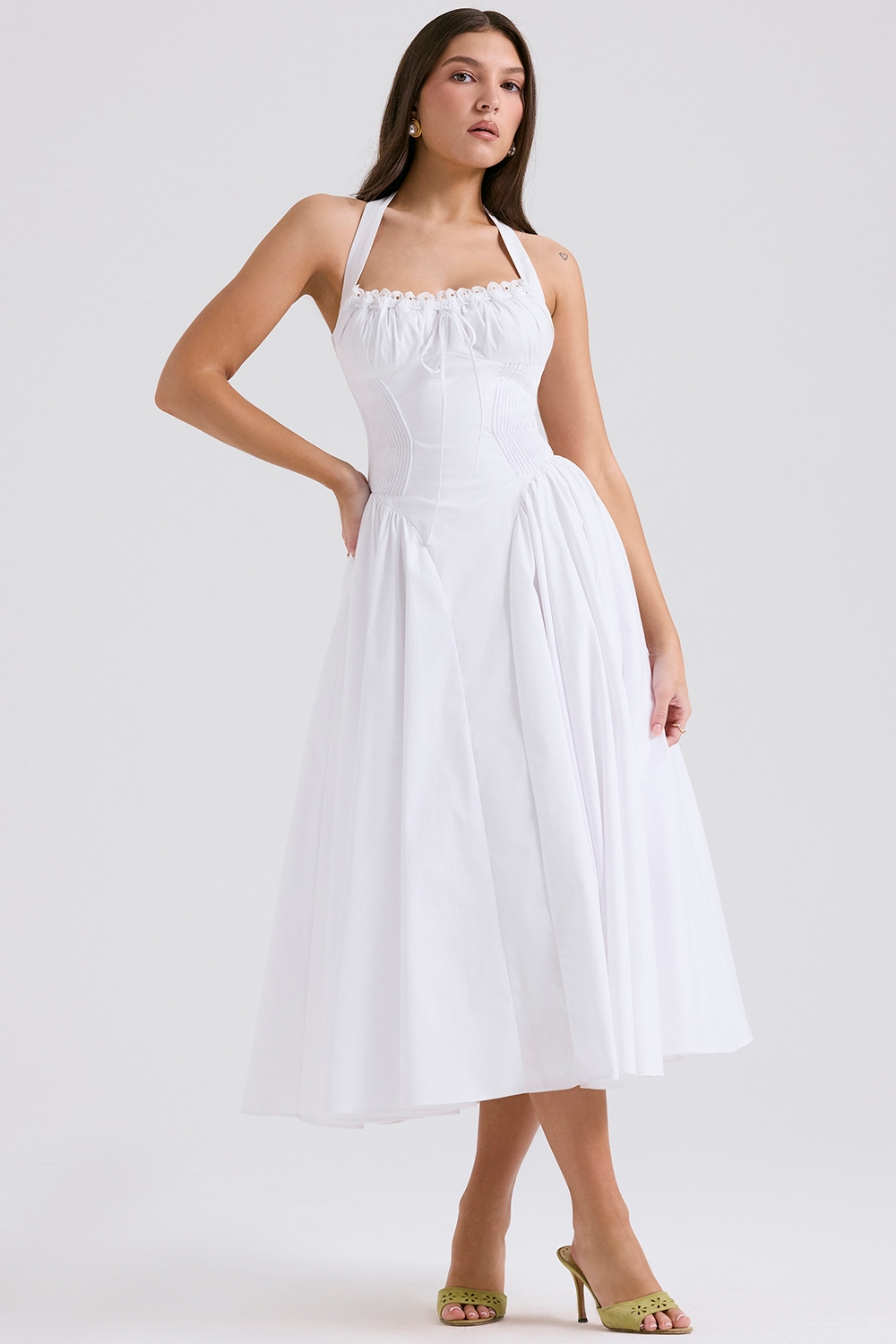 White Cotton Halter Sundress