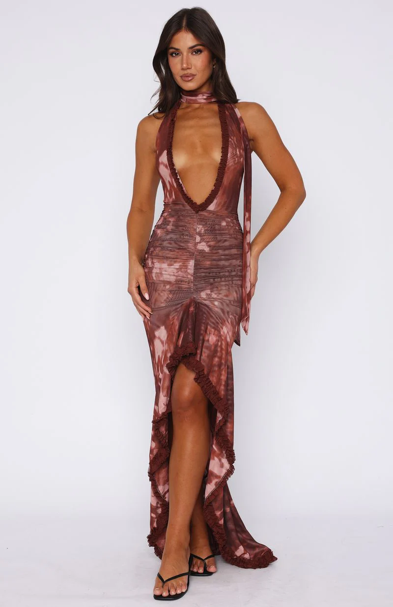 Let It Ride Halter Maxi Dress Burnt Umber