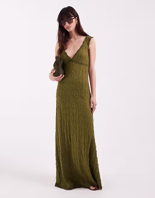 lace cami maxi dress in olive
