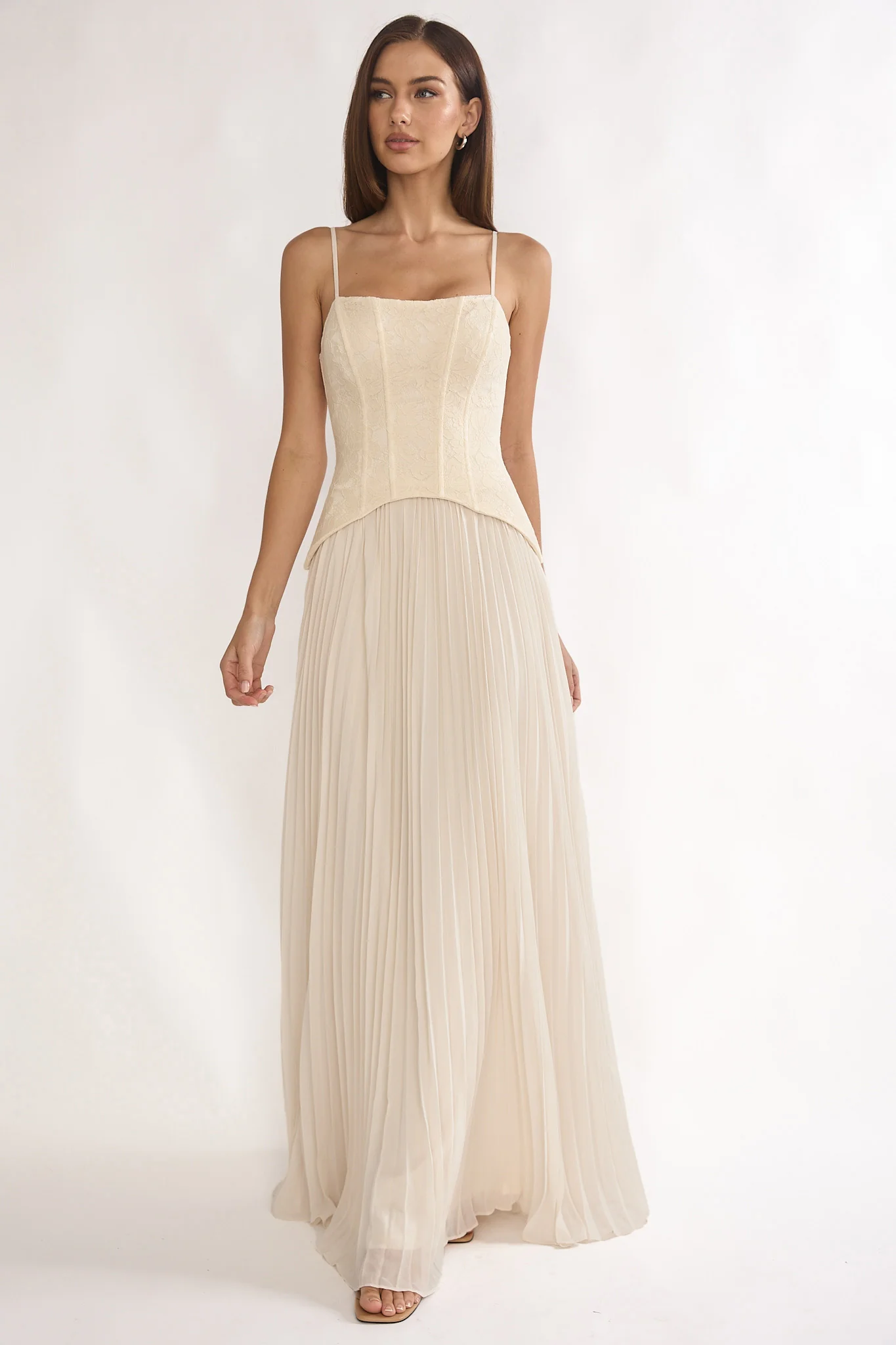 Cambridge Accordion Pleat Corset Dress Cream