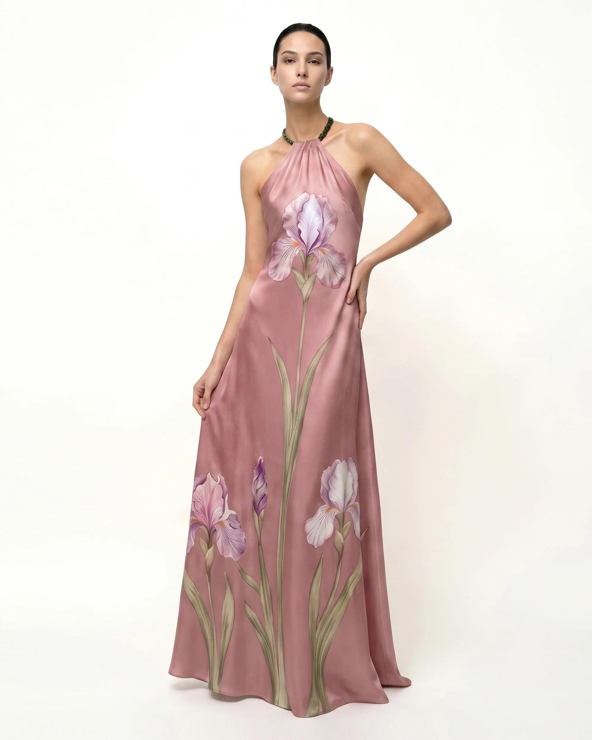 Iris Floral Print Halter Maxi Dress - Dusty Rose