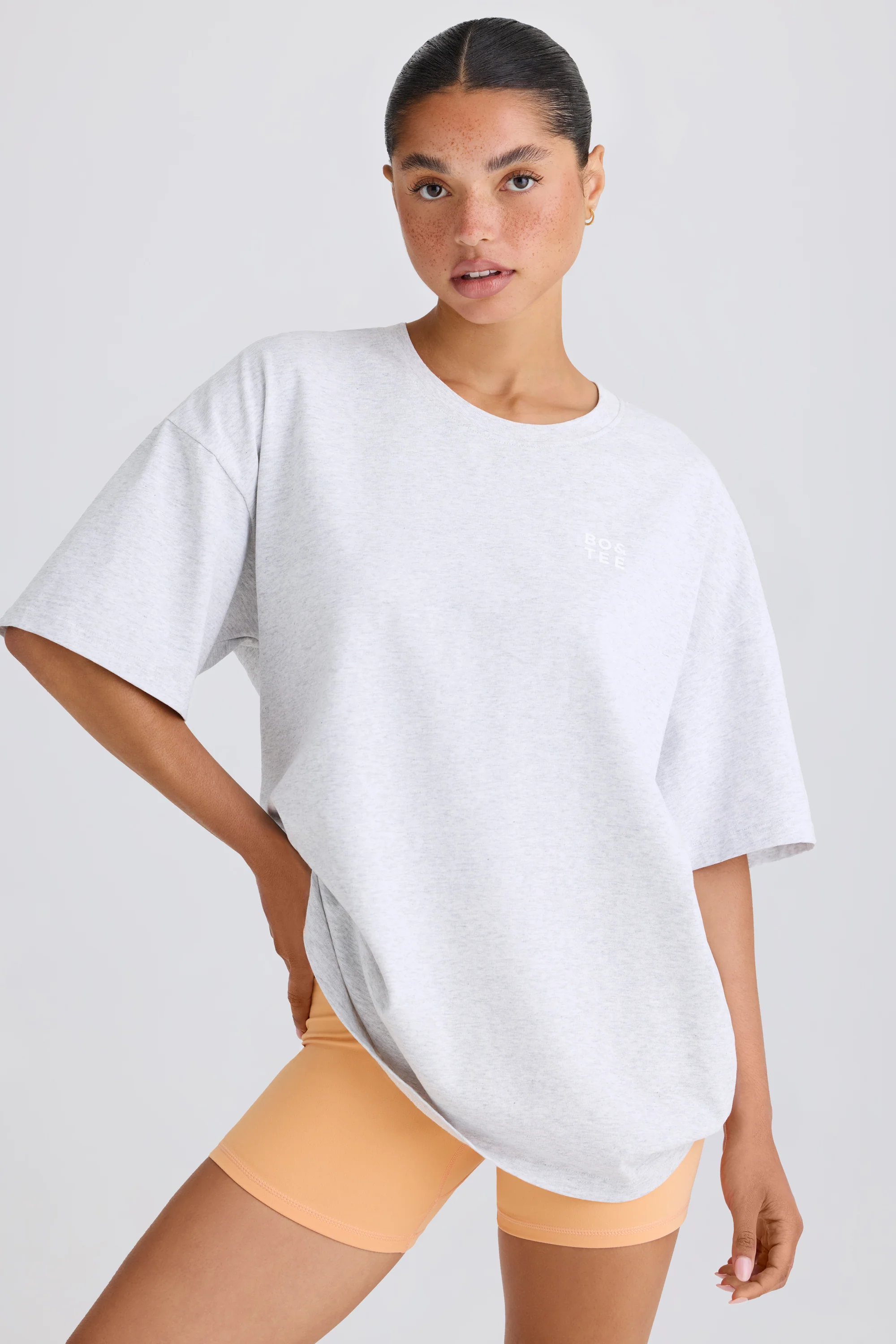 Soft Cotton Jersey Oversized T-Shirt in Grey Marl