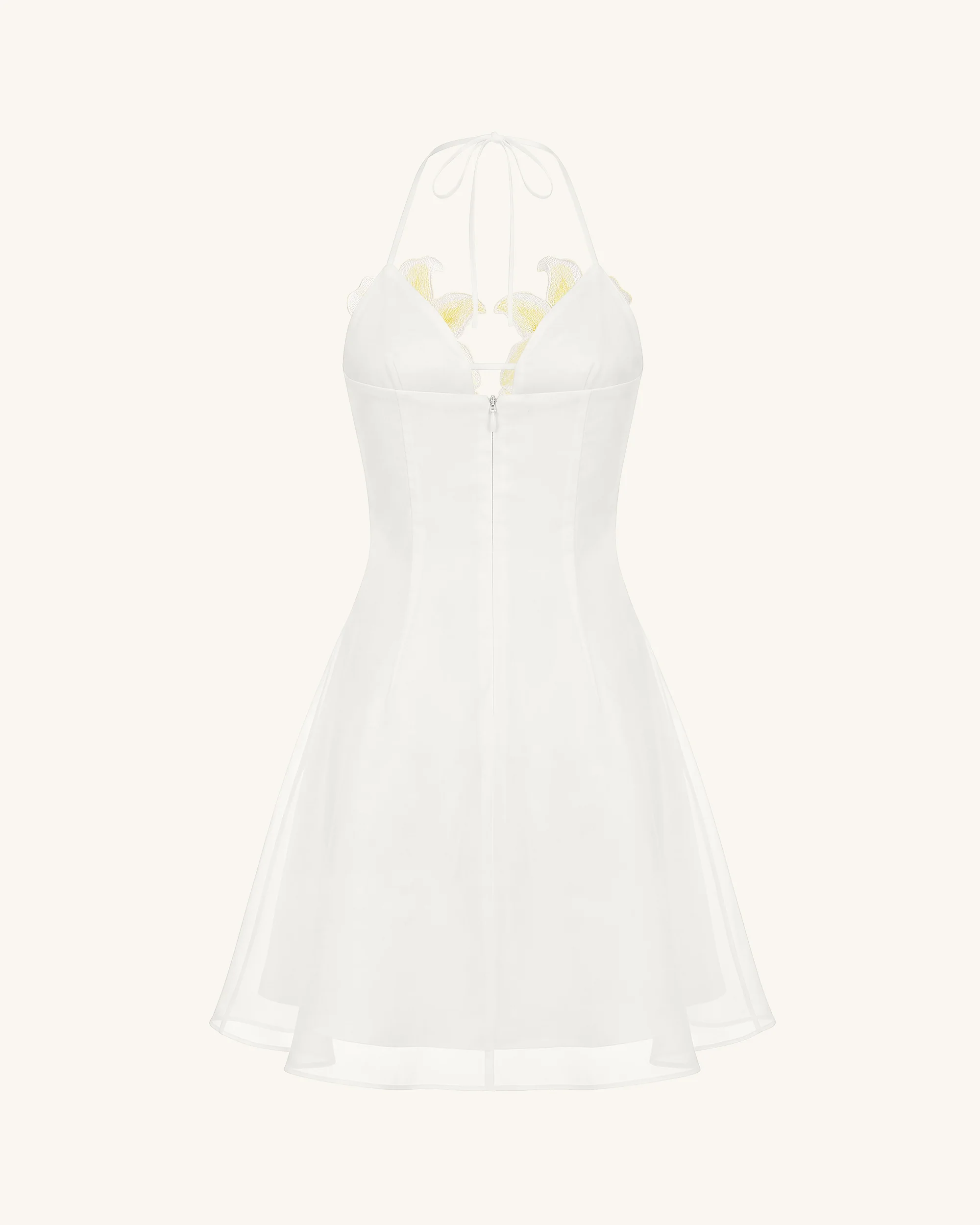 Lily-Embroidered Halter Mini Dress - White - FASHION NOB