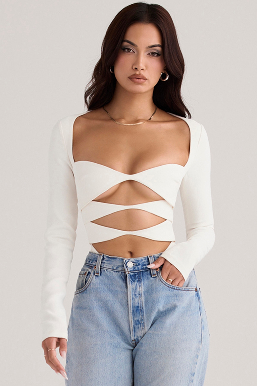 white cutout bodysuit