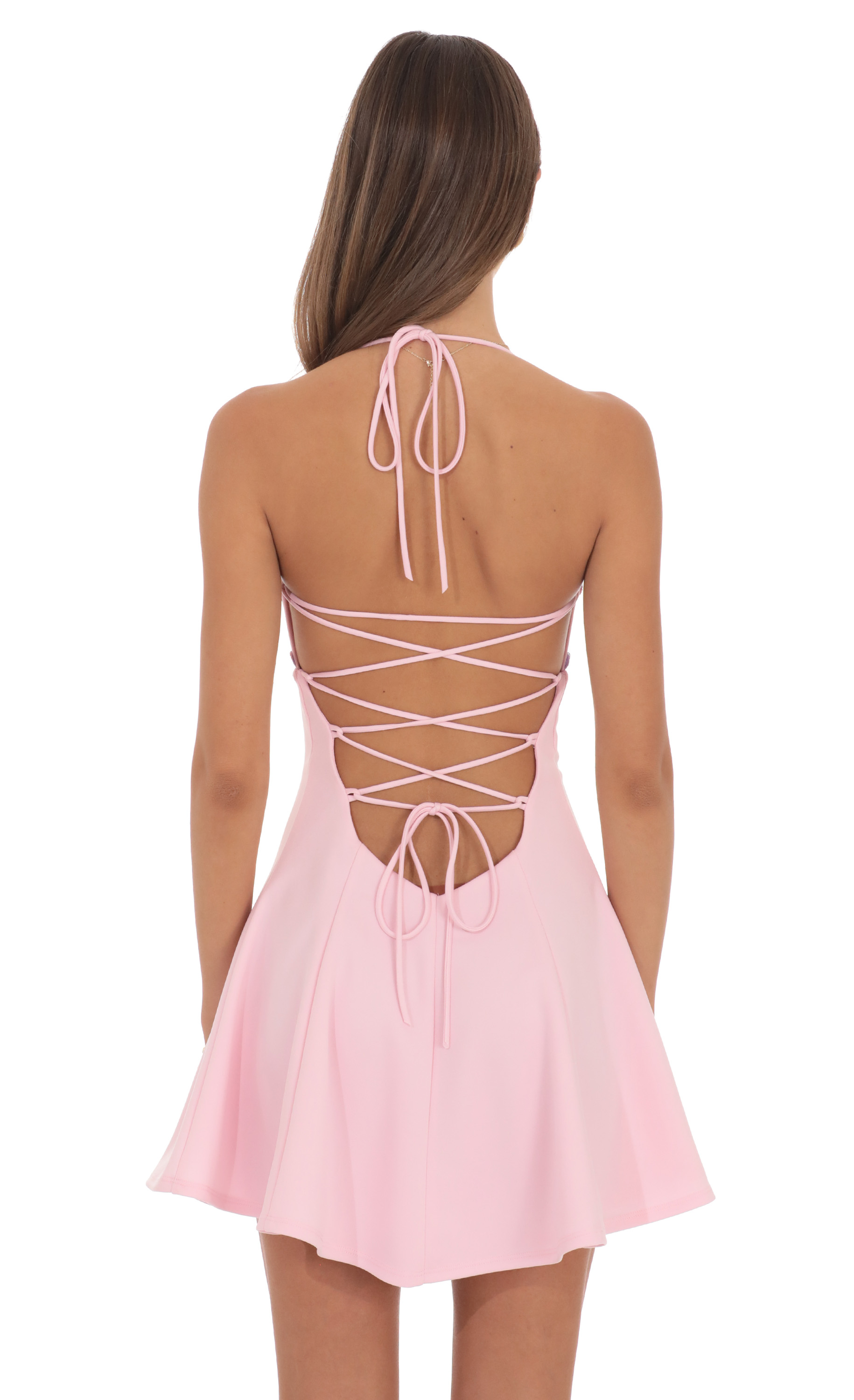 Fit and Flare Open back Mini Dress in Pink - luluinthesky