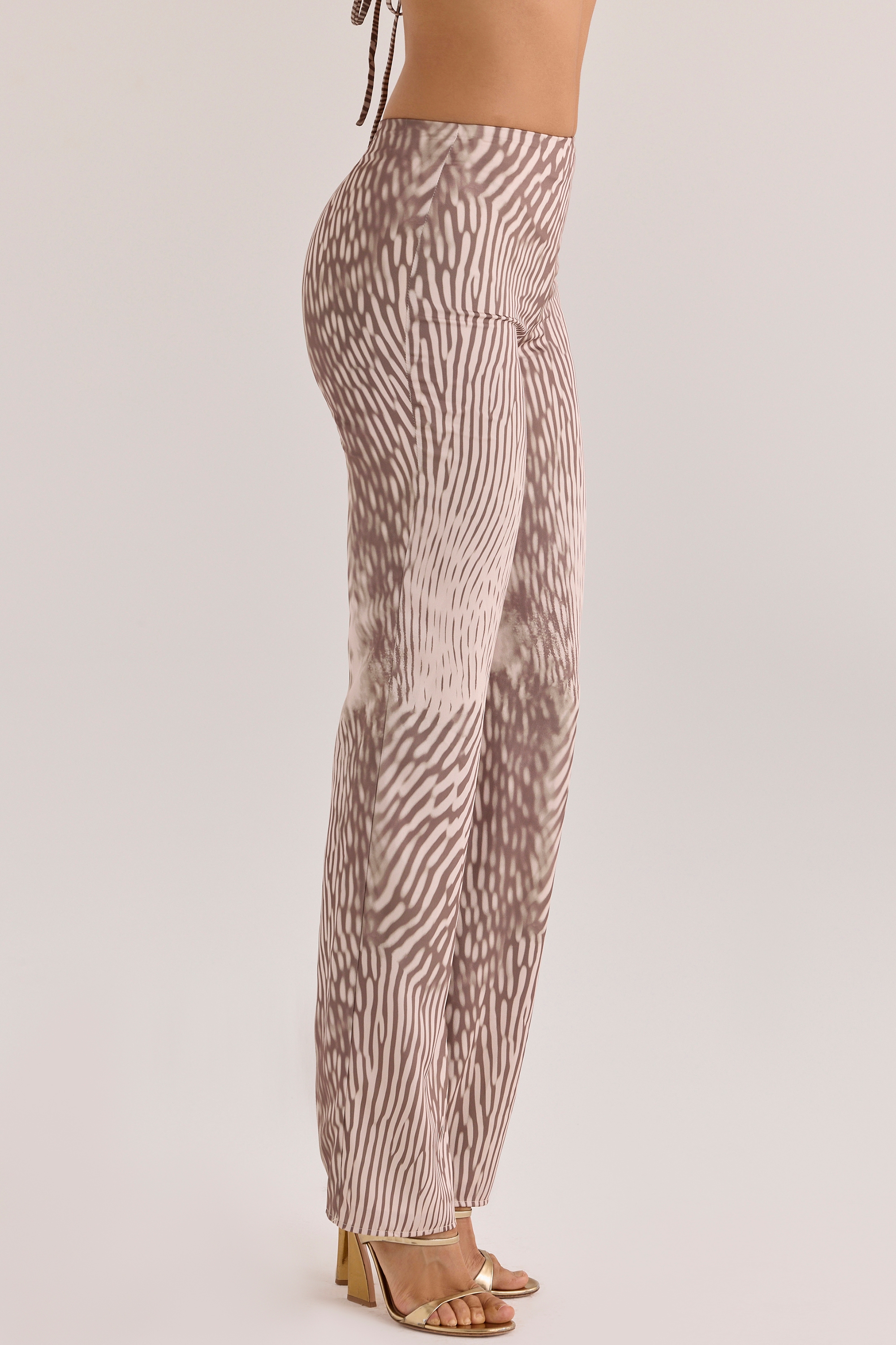 Animal Print Satin Straight Leg Trousers