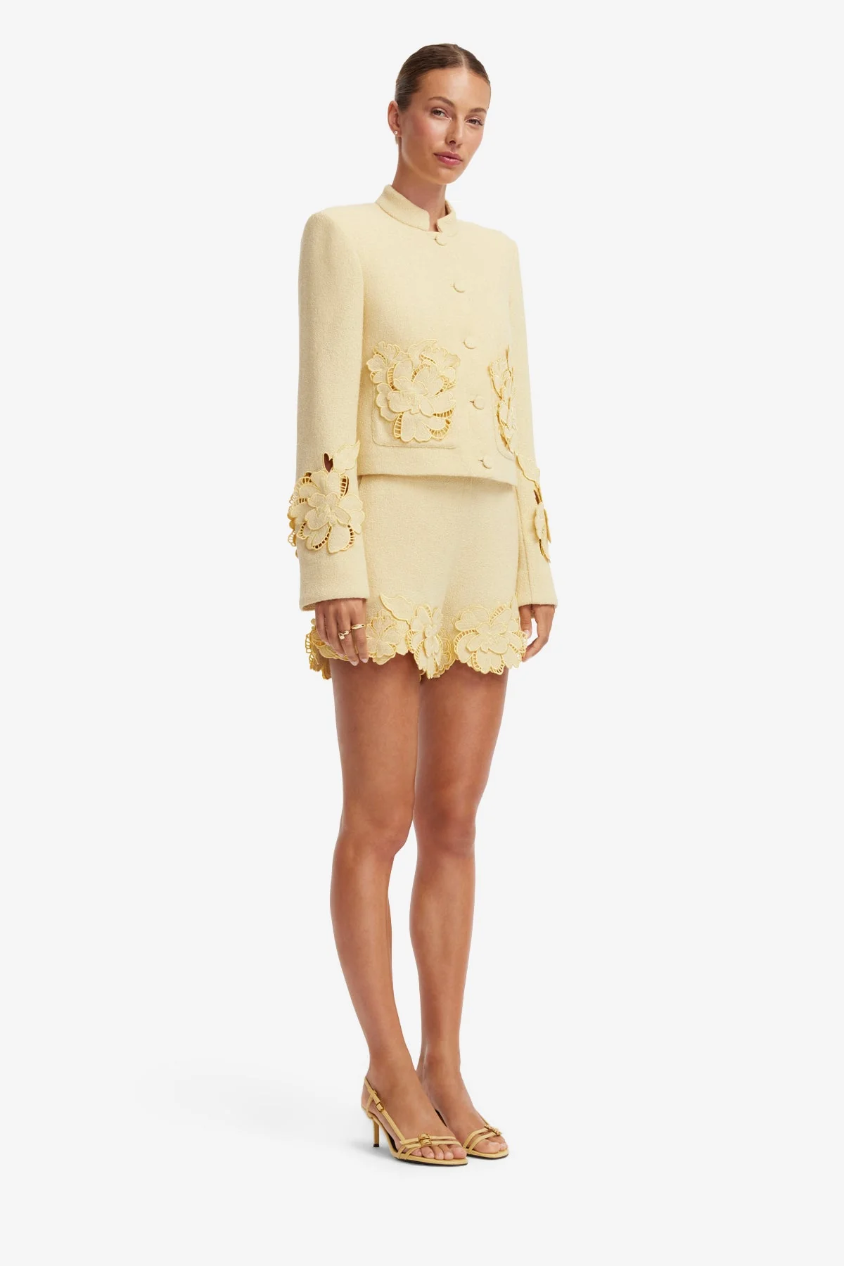Blythe Appliqué Tweed Jacket - Dusty Yellow