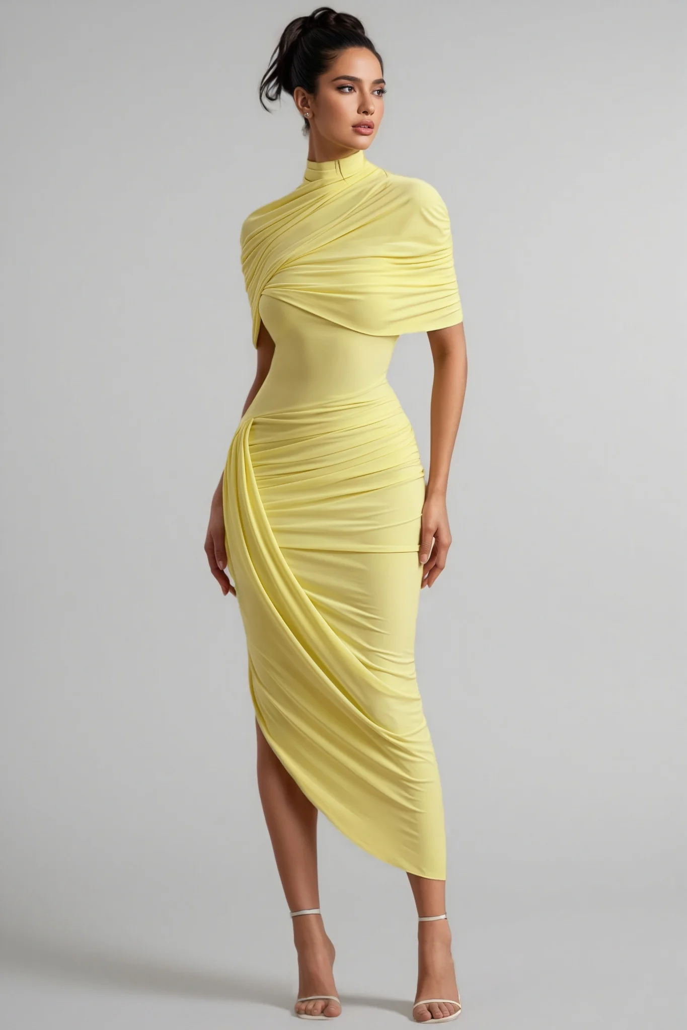 Orlitk Asymmetric Twisted Cape Maxi Dress