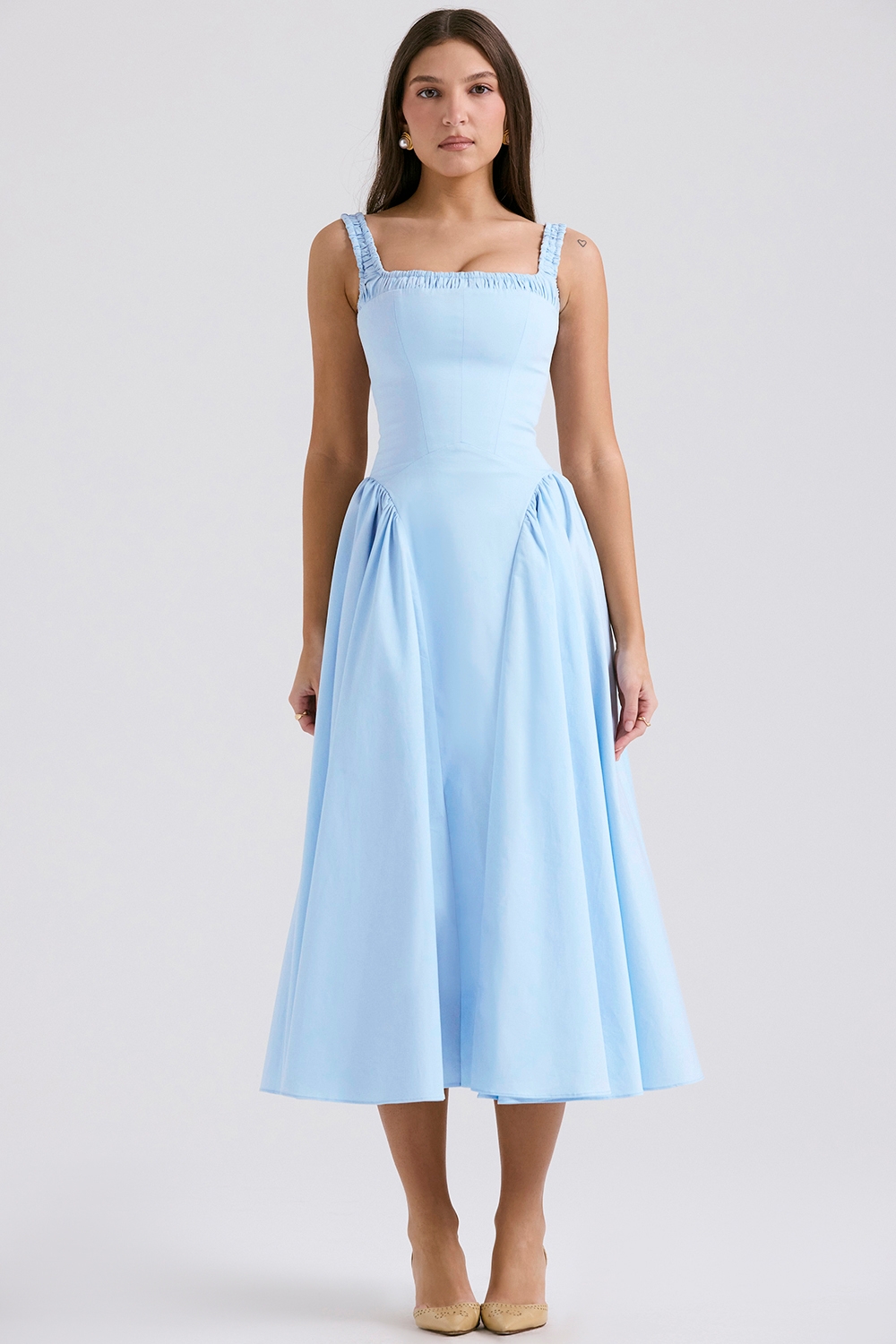 Italian Azure Cotton Midi Sundress