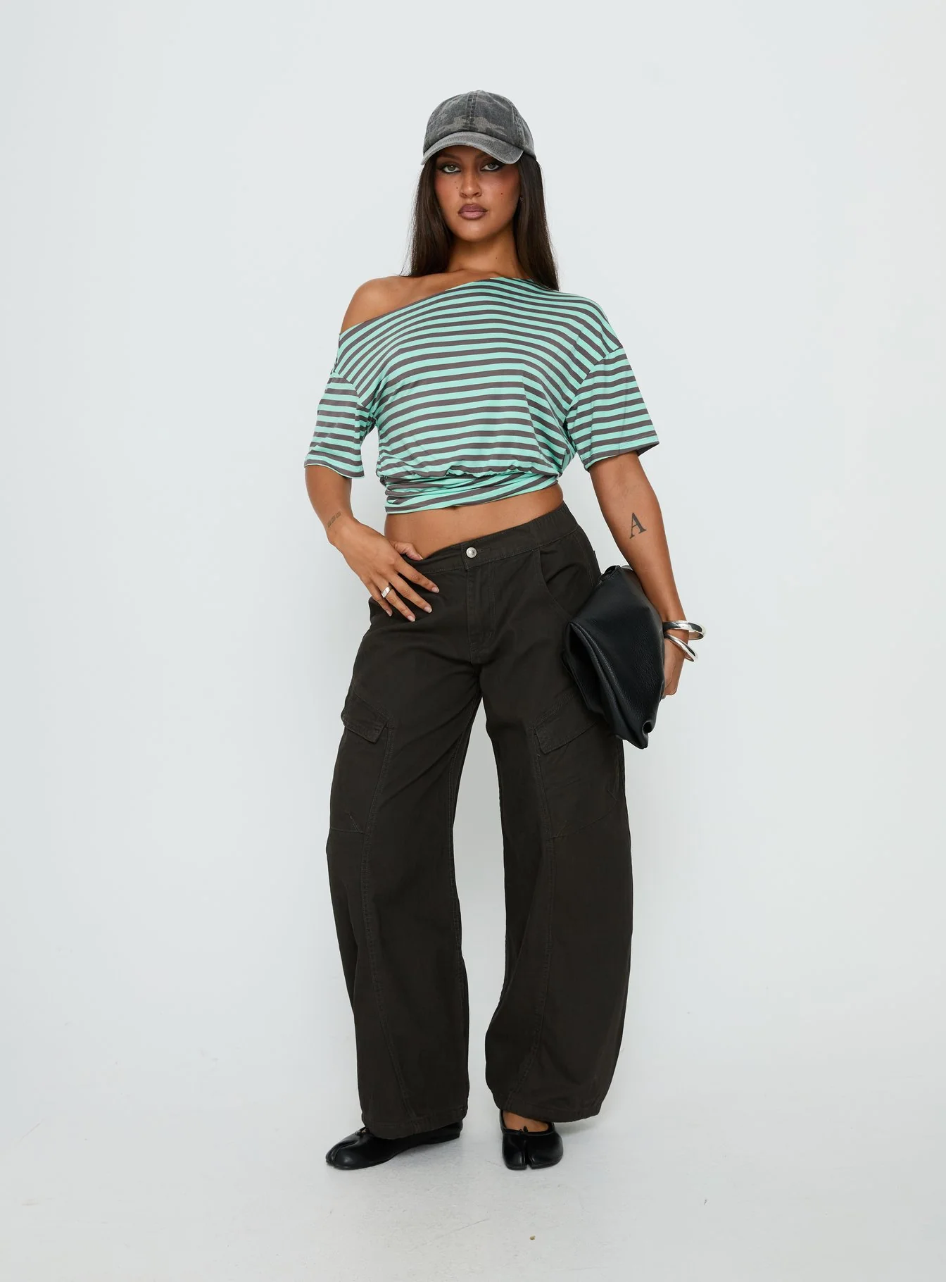 Ashlinn Off Shoulder Drapey Top Stripe