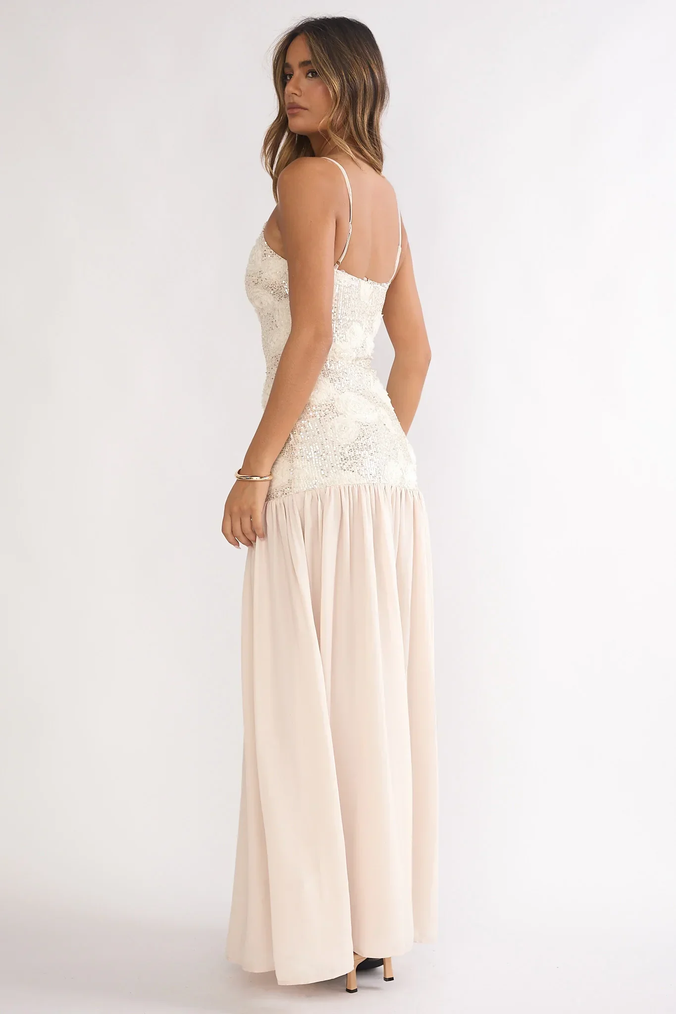 Opheliane Drop Waist Sequin Maxi Dress Champagne