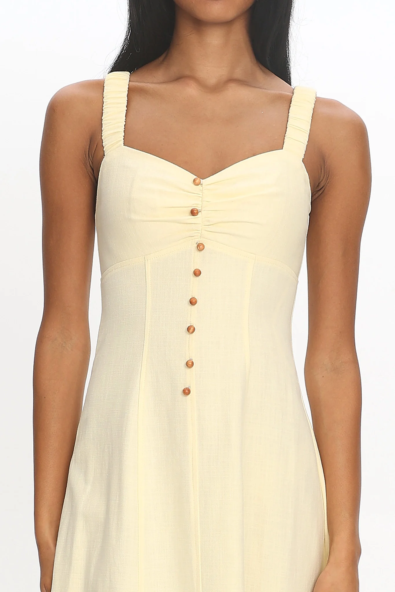 Day Off Ruched Strap Maxi Dress Baby Yellow - luluinthesky