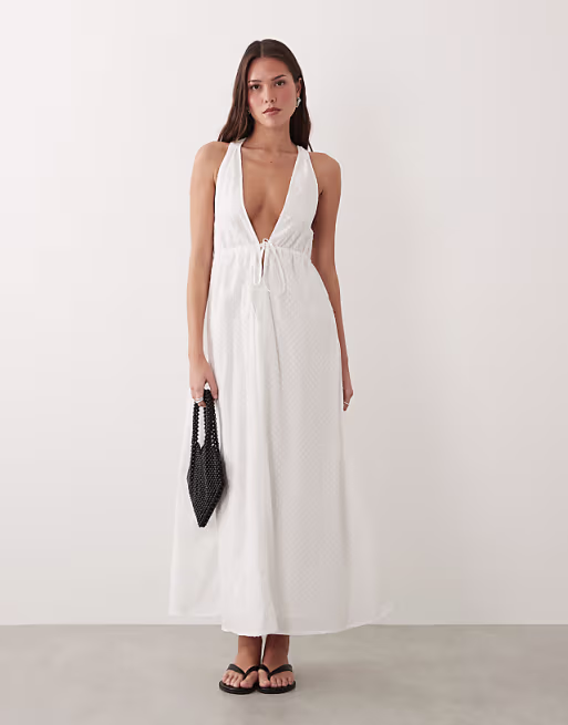 Esmée textured detail sheer maxi beach dress in white