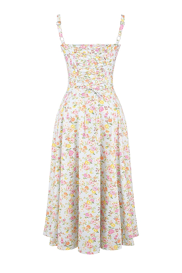 Pale Blue Meadow Print Cotton Bustier Sundress