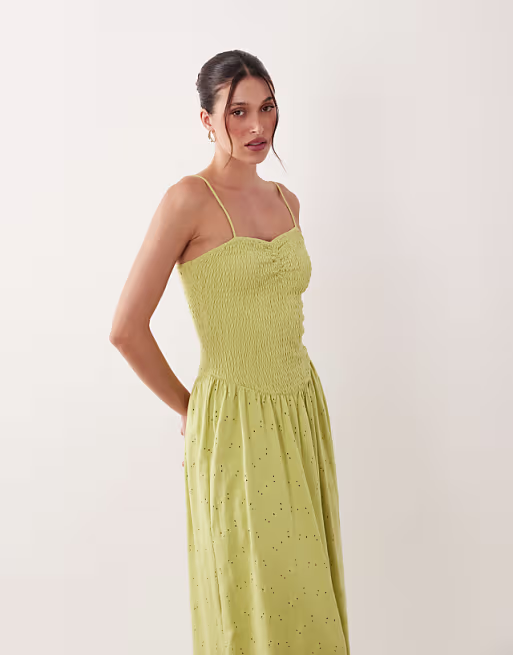 shirred bodice broderie maxi dress in light green