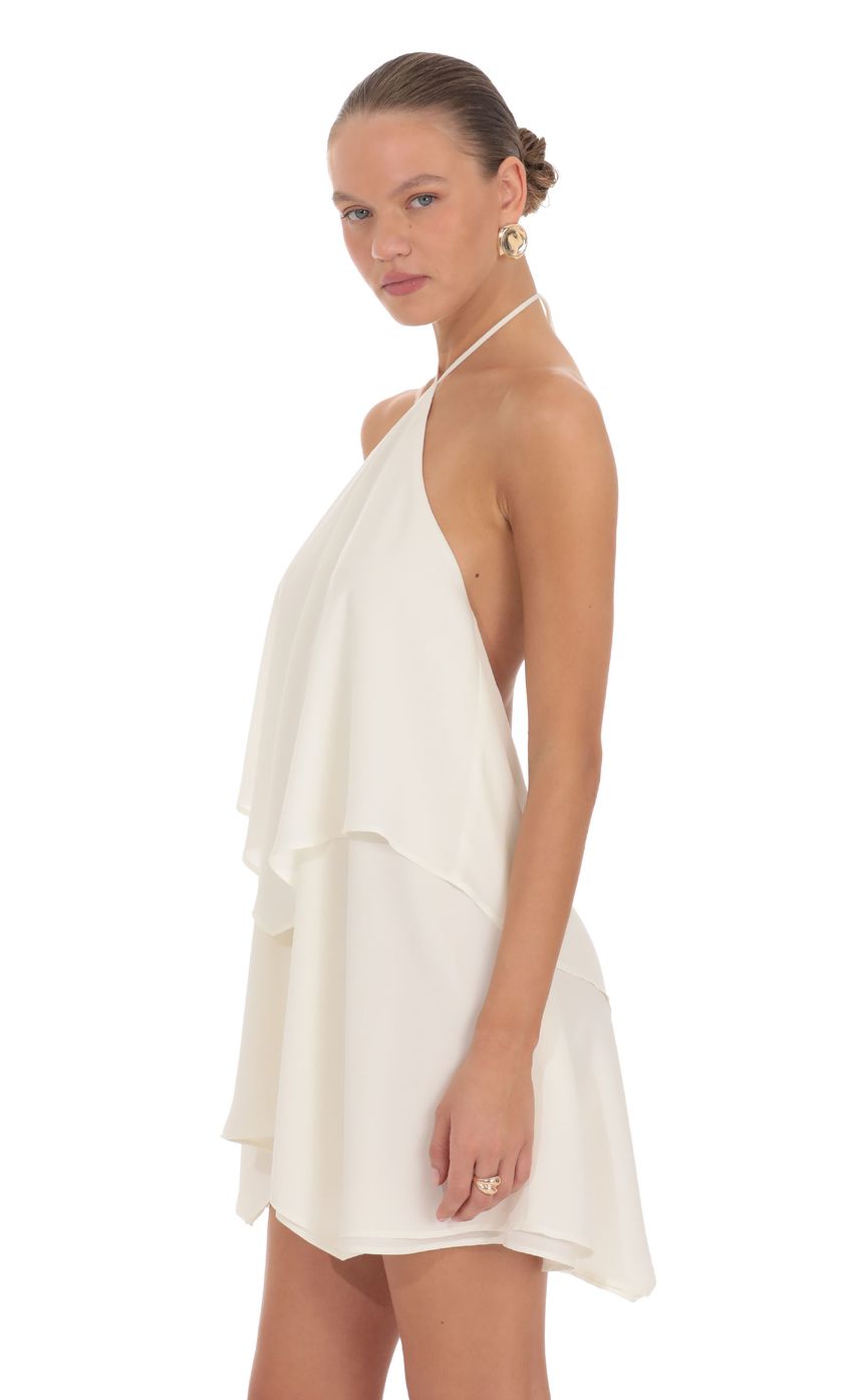 Halter Layered Mini Dress in Ivory - FASHION NOB