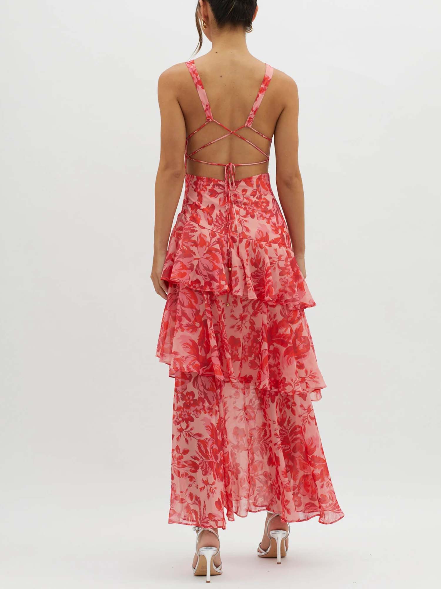 Red Ruffled Tiered Maxi Dress