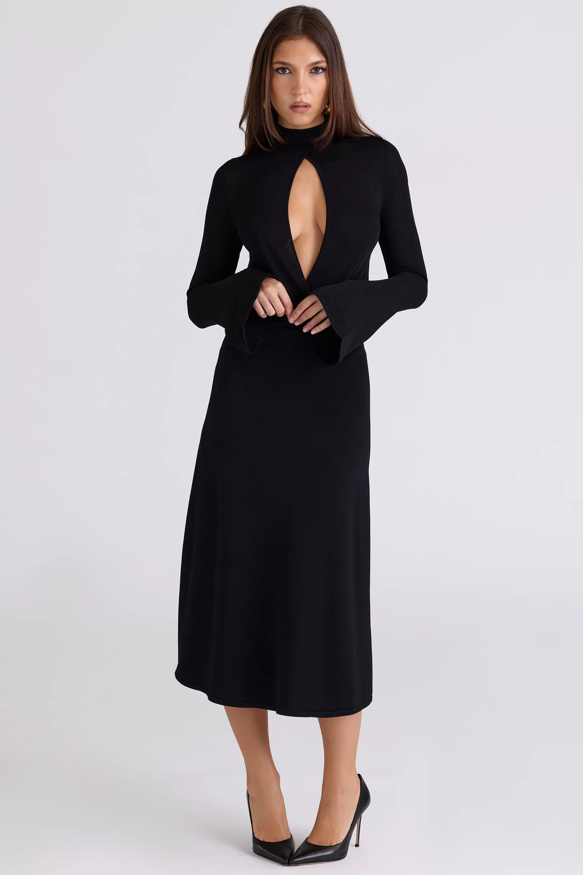 Black A-line Midi Skirt